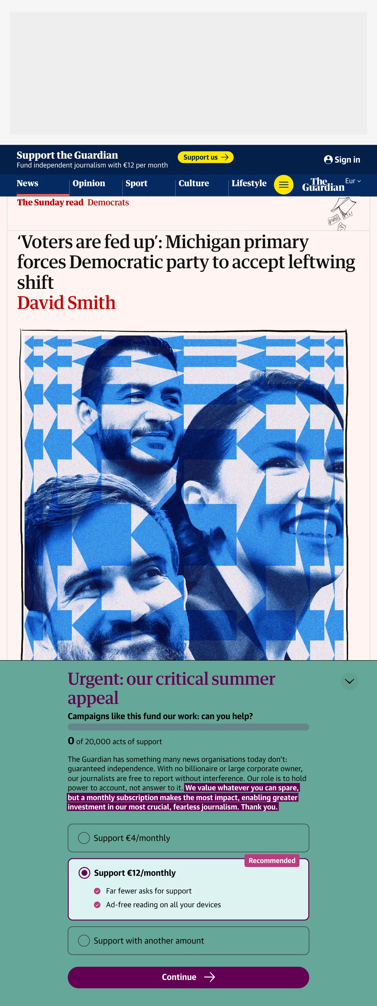Screenshot of the The Guardian front page