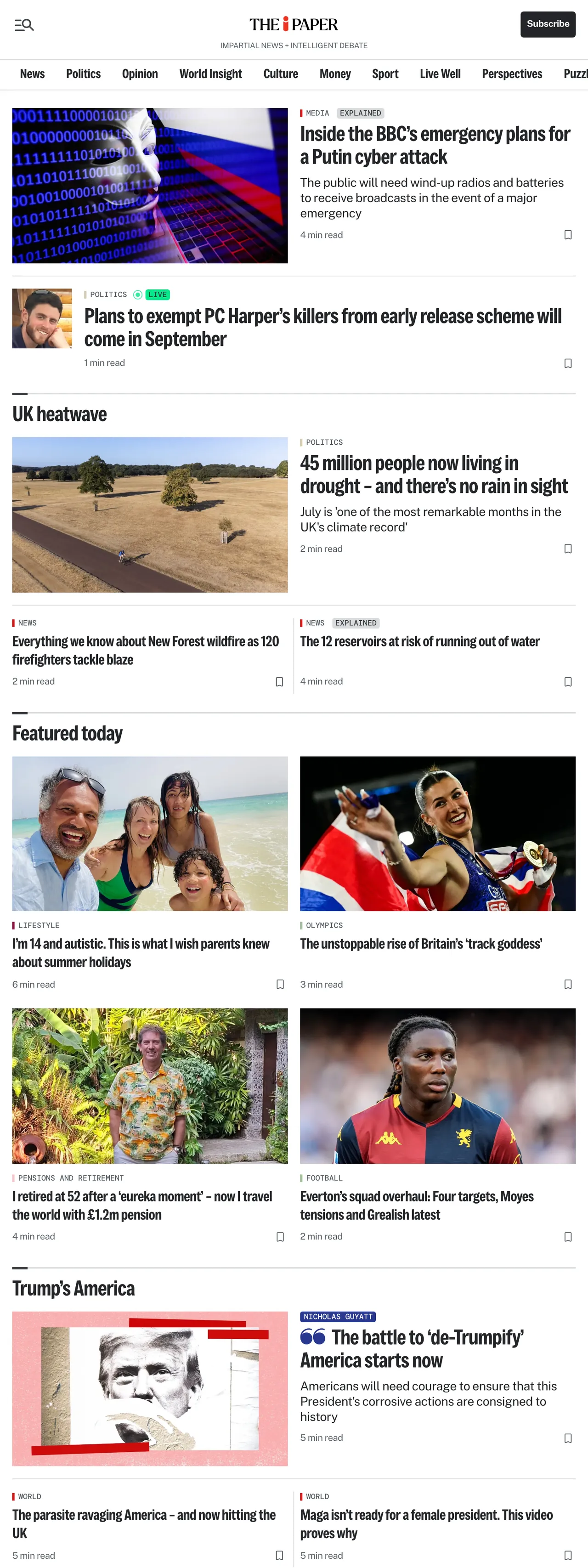 Screenshot of the The i Paper front page