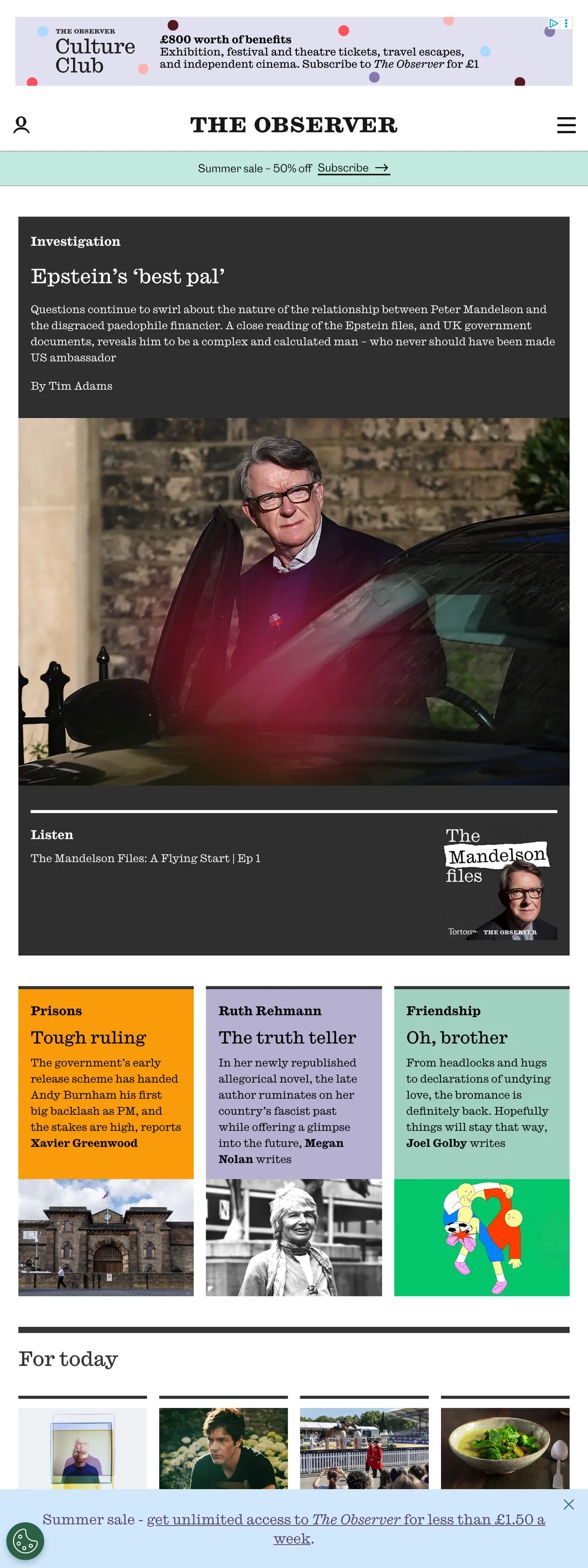 Screenshot of the The Observer front page