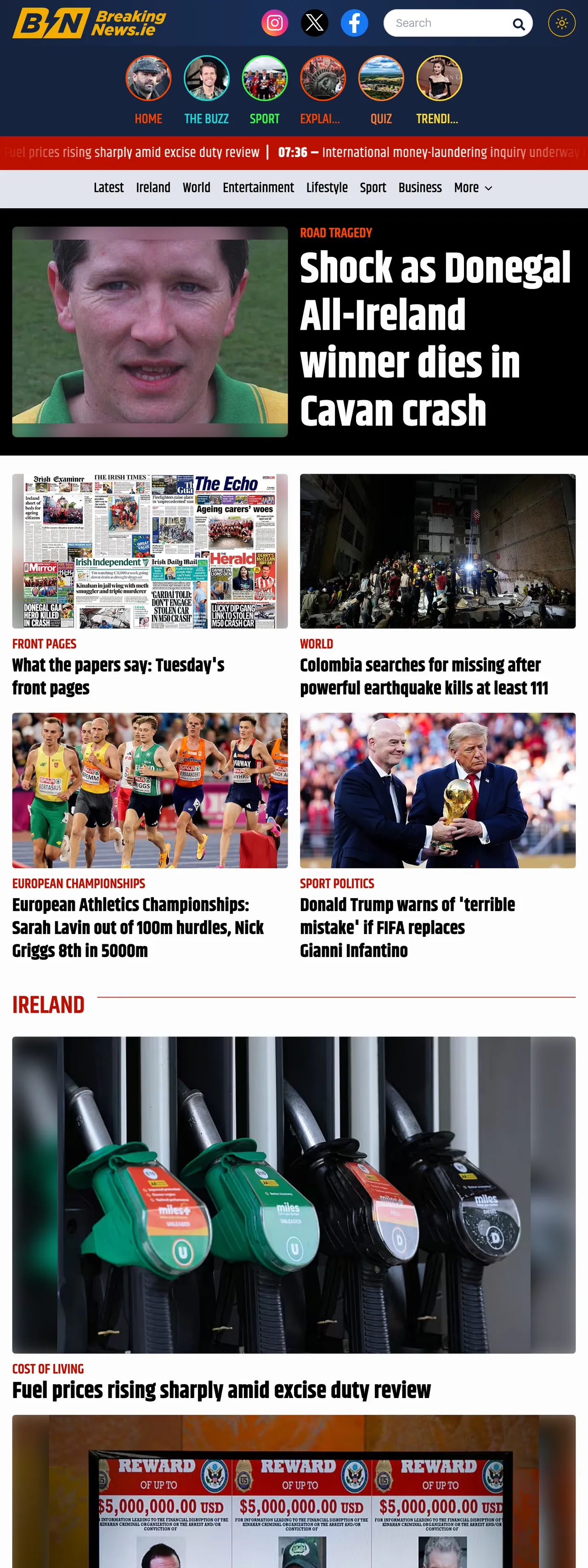 Screenshot of the BreakingNews.ie front page