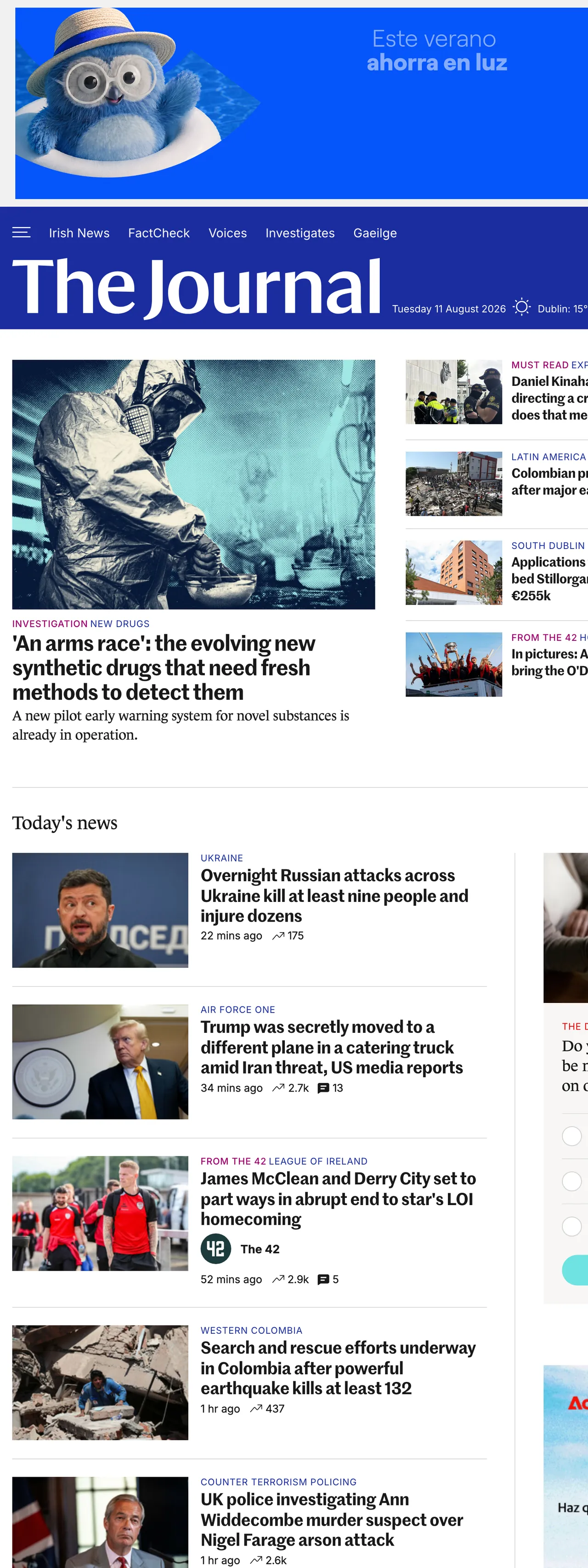 Screenshot of the TheJournal.ie front page