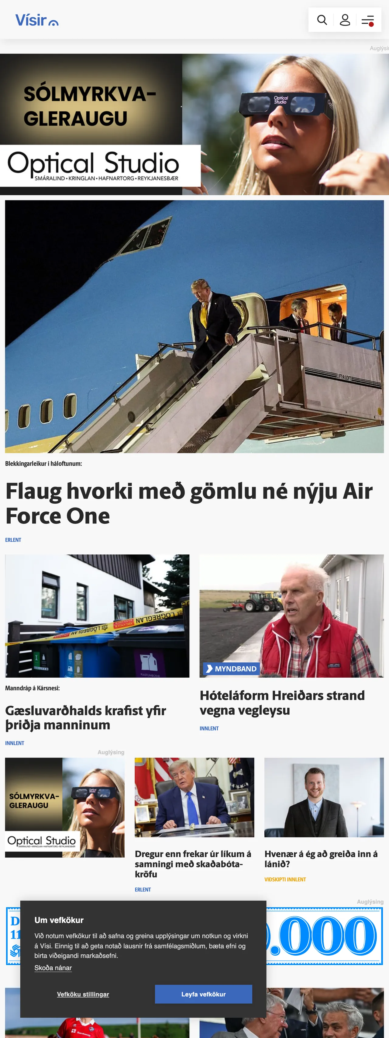 Screenshot of the Vísir front page