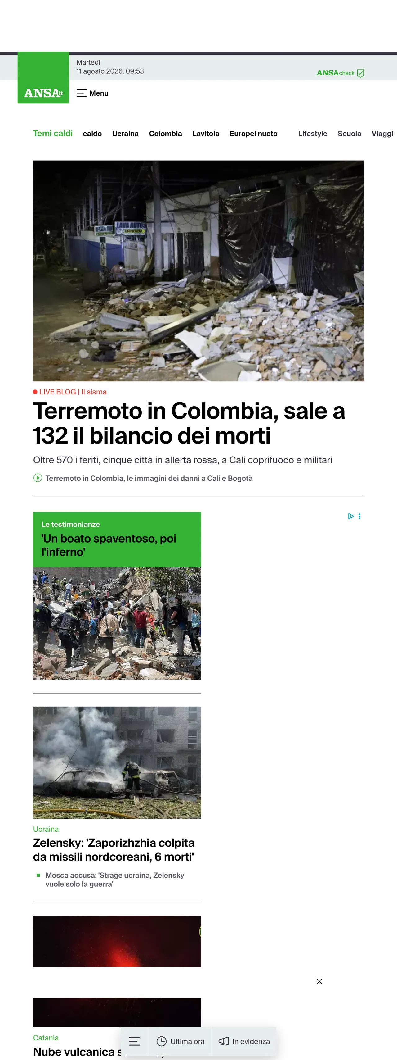 Screenshot of the ANSA front page