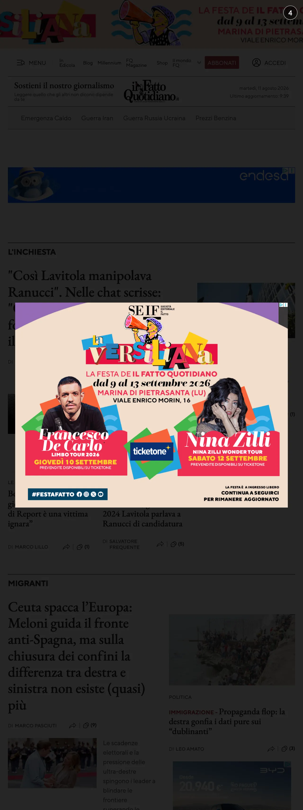 Screenshot of the Il Fatto Quotidiano front page