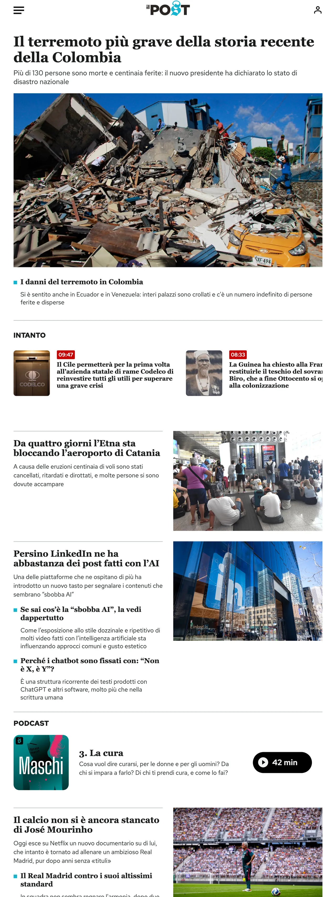Screenshot of the Il Post front page