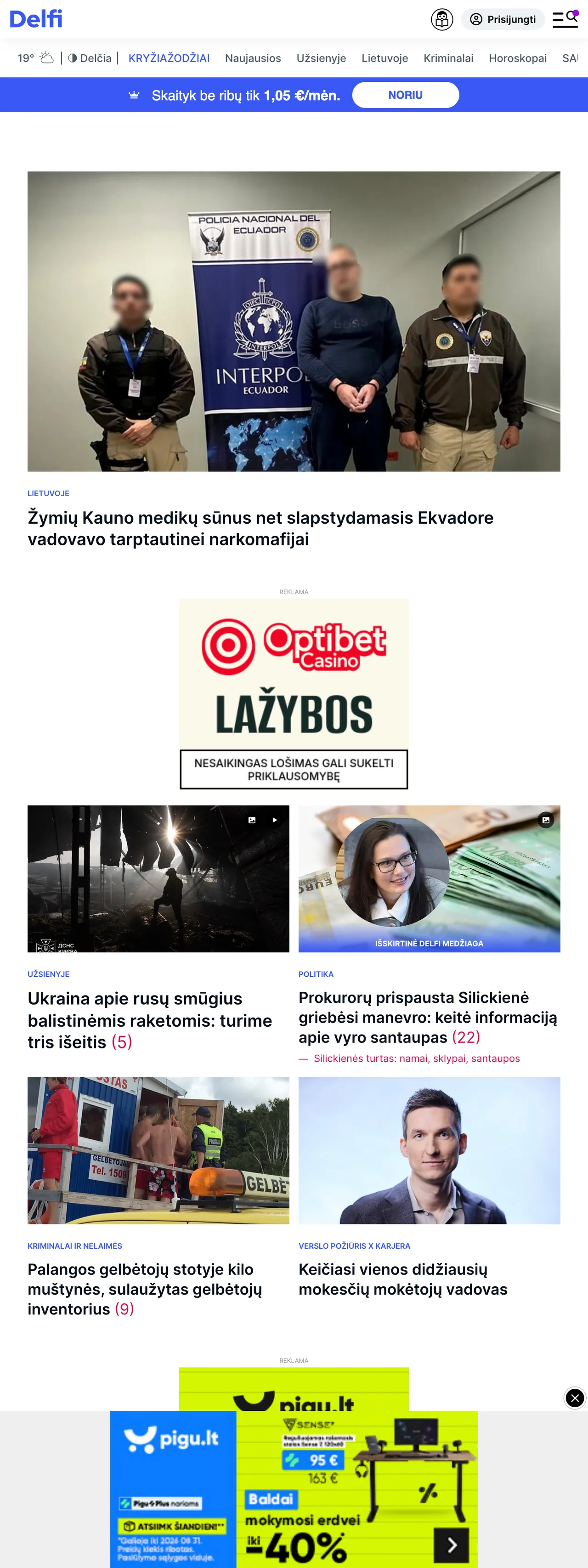 Screenshot of the Delfi front page