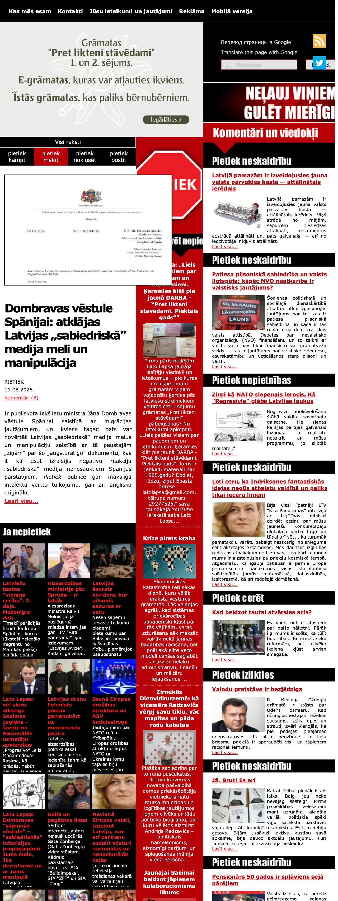 Screenshot of the Pietiek front page