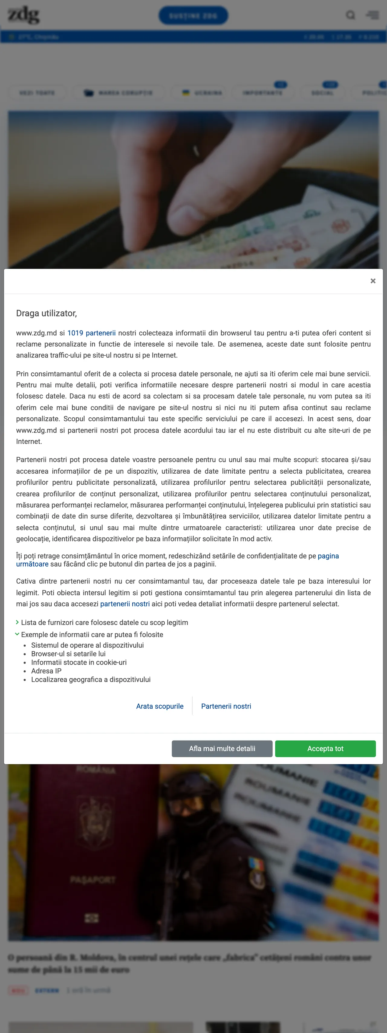 Screenshot of the Ziarul de Gardă front page