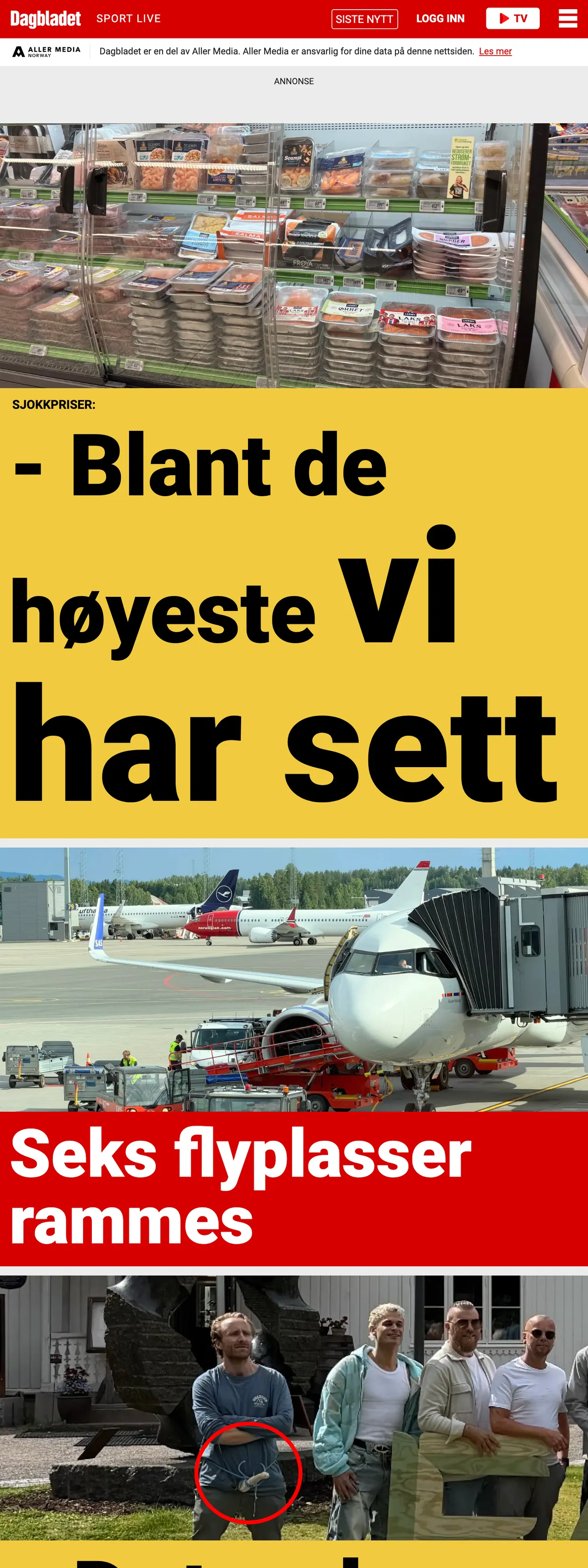 Screenshot of the Dagbladet front page