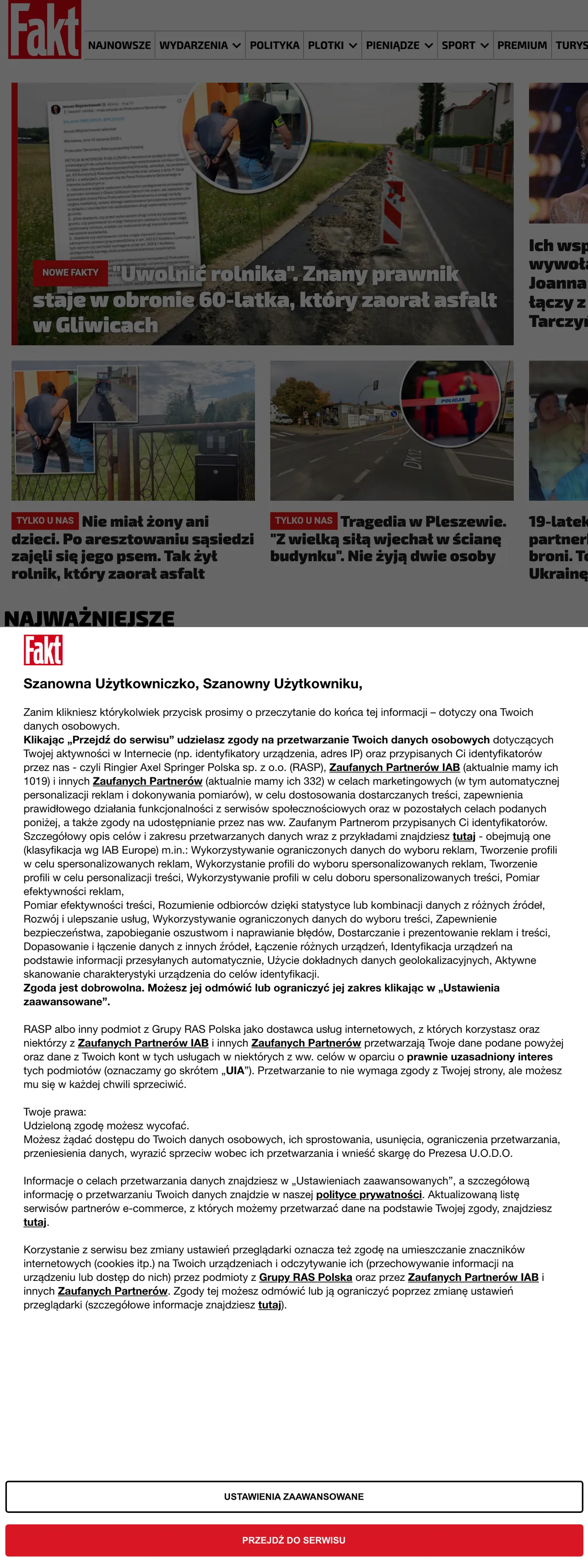 Screenshot of the Fakt front page