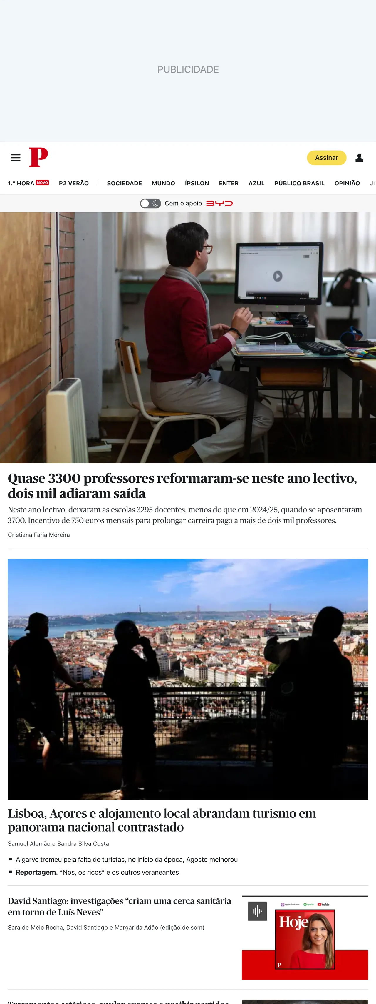 Screenshot of the Público front page