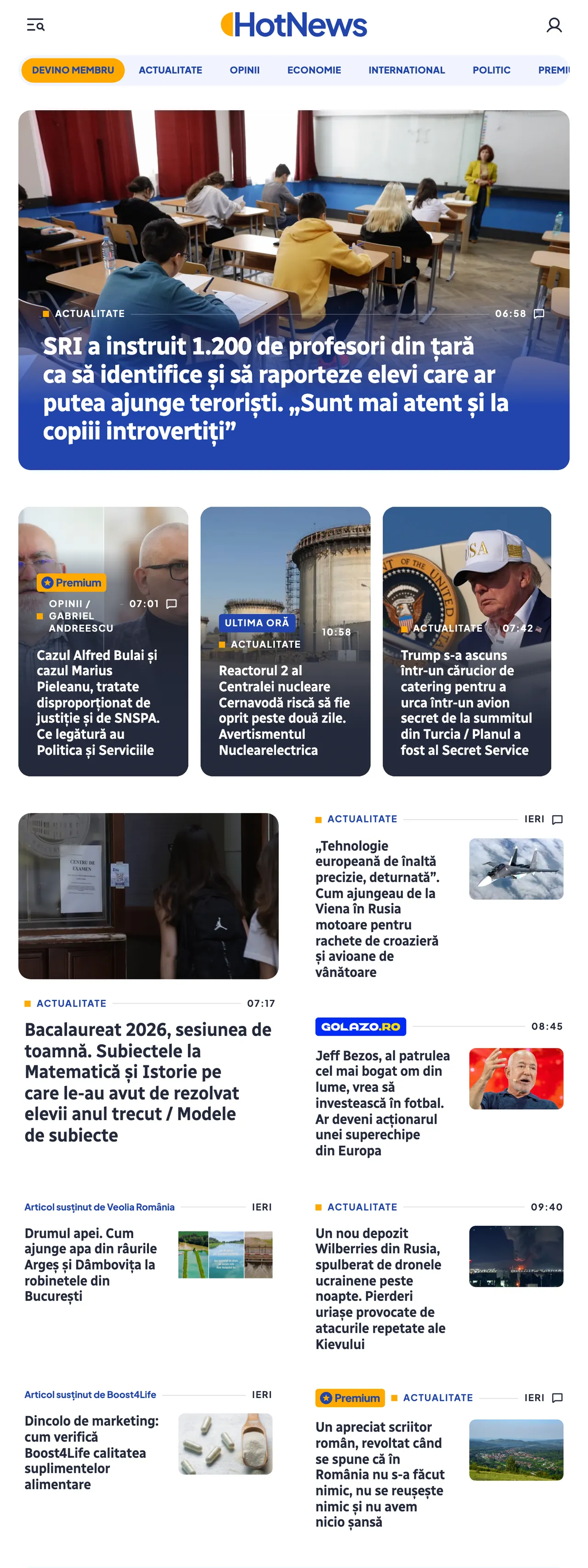 Screenshot of the HotNews.ro front page