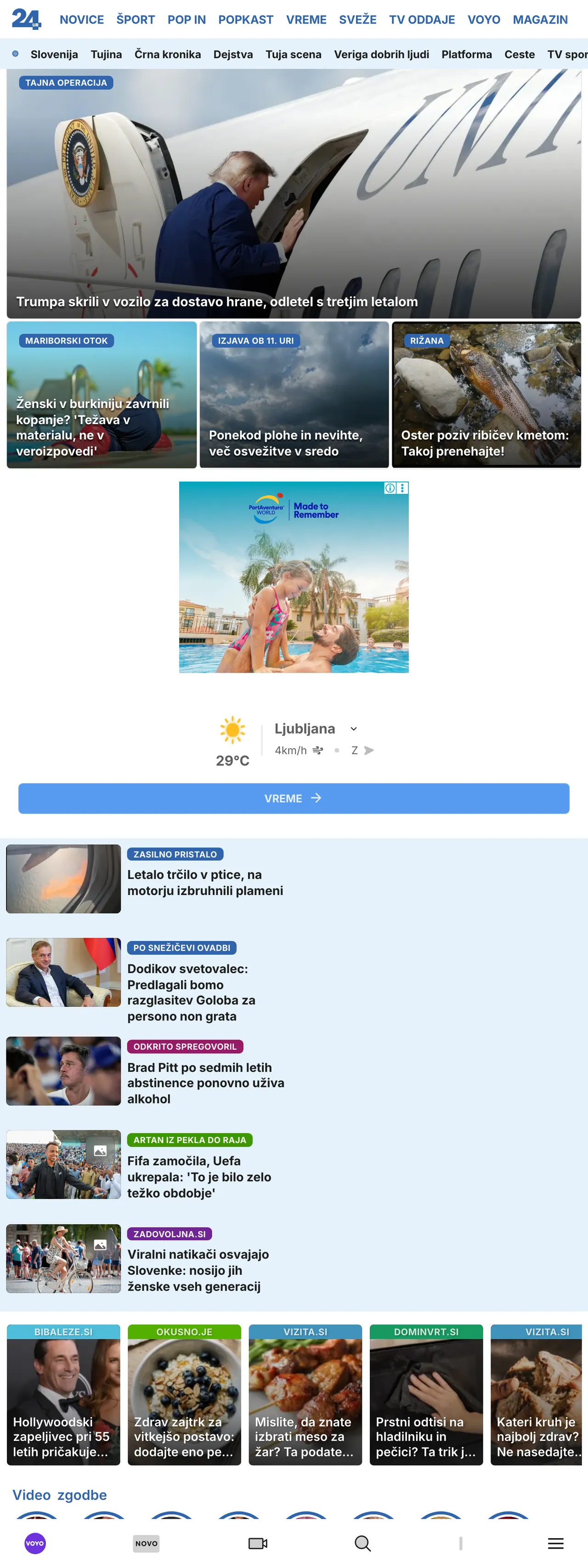 Screenshot of the 24ur front page