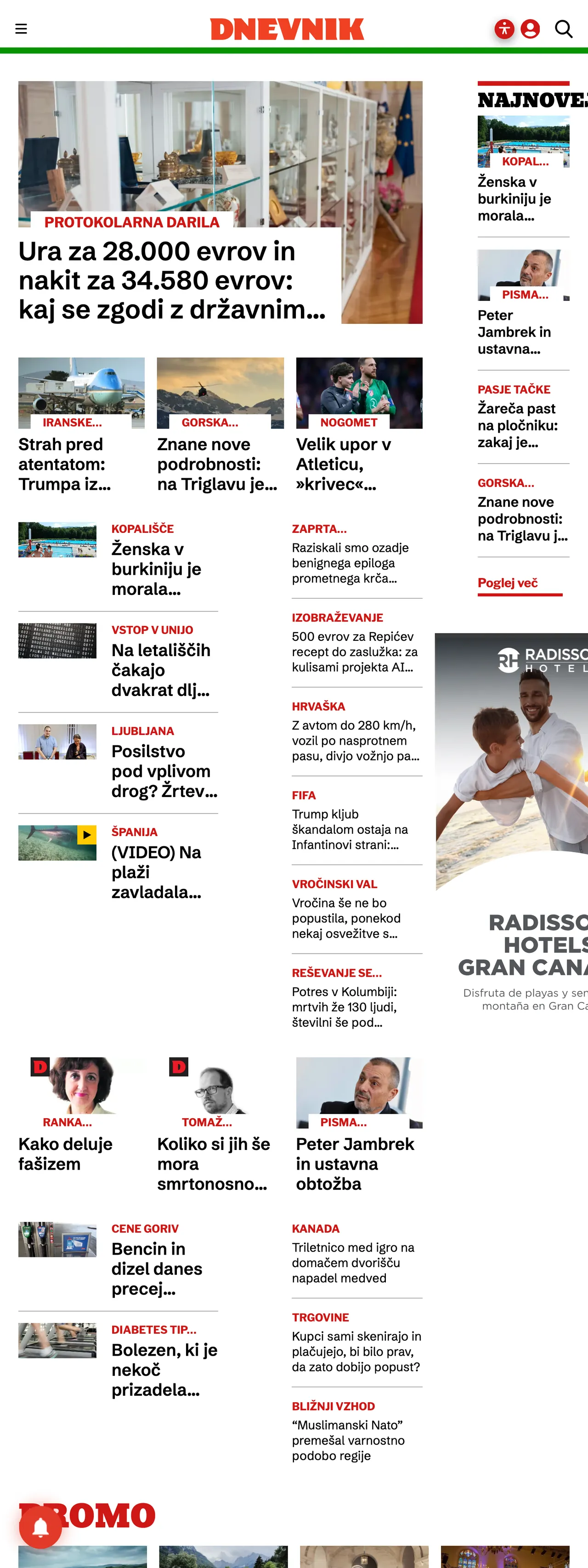 Screenshot of the Dnevnik front page