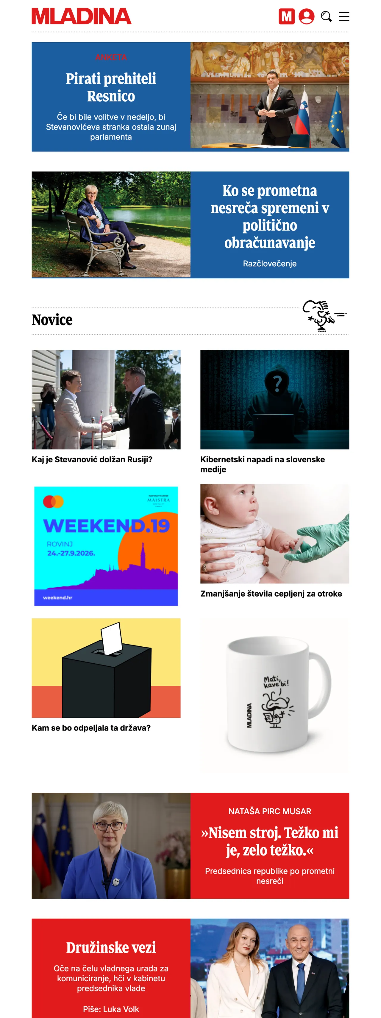 Screenshot of the Mladina front page