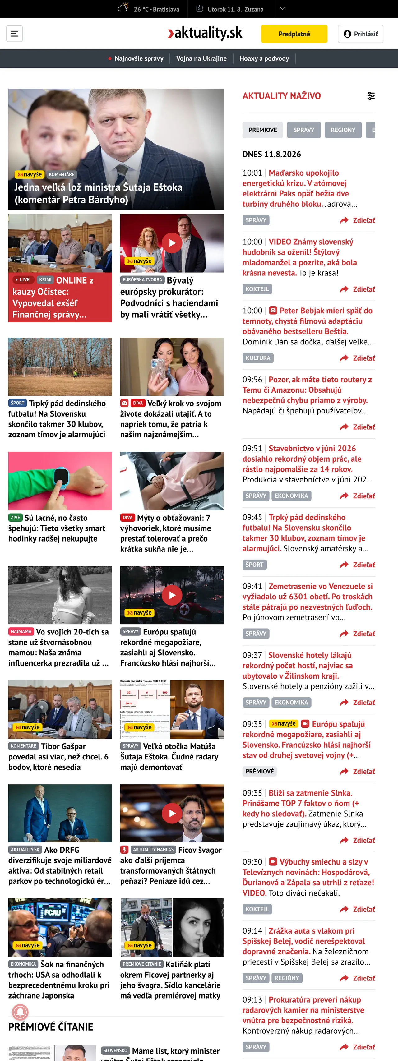Screenshot of the Aktuality.sk front page