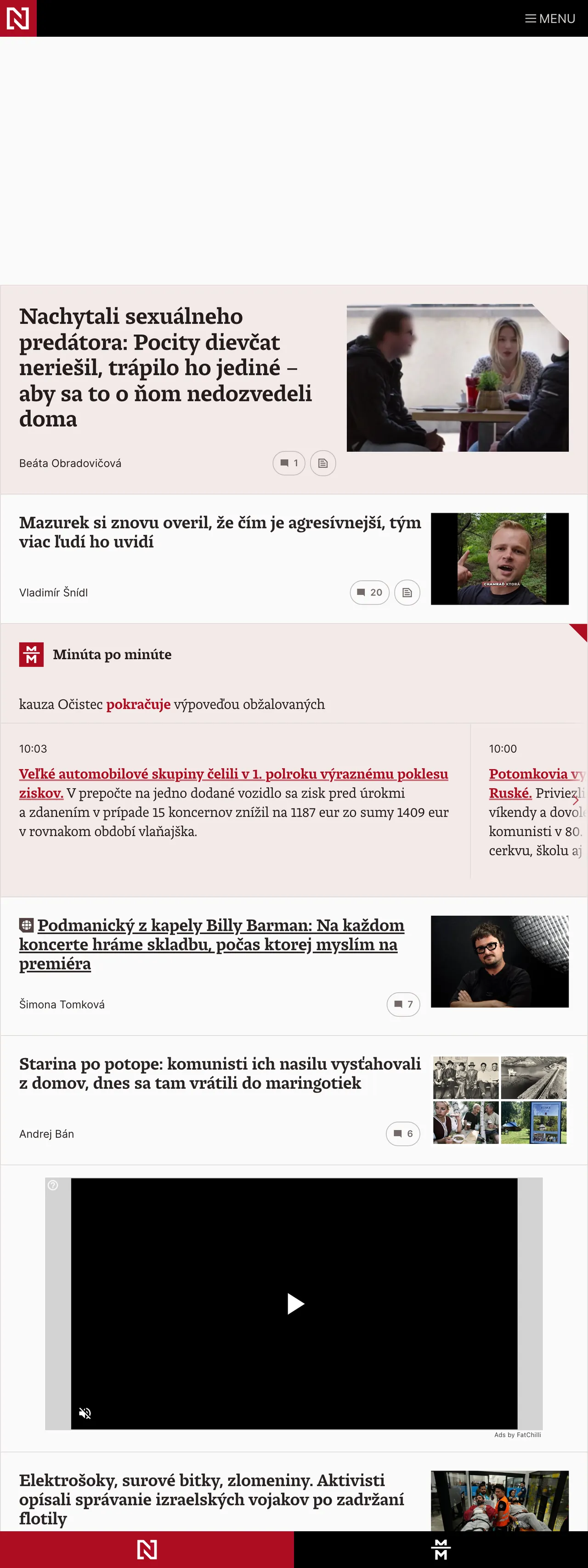 Screenshot of the Denník N front page