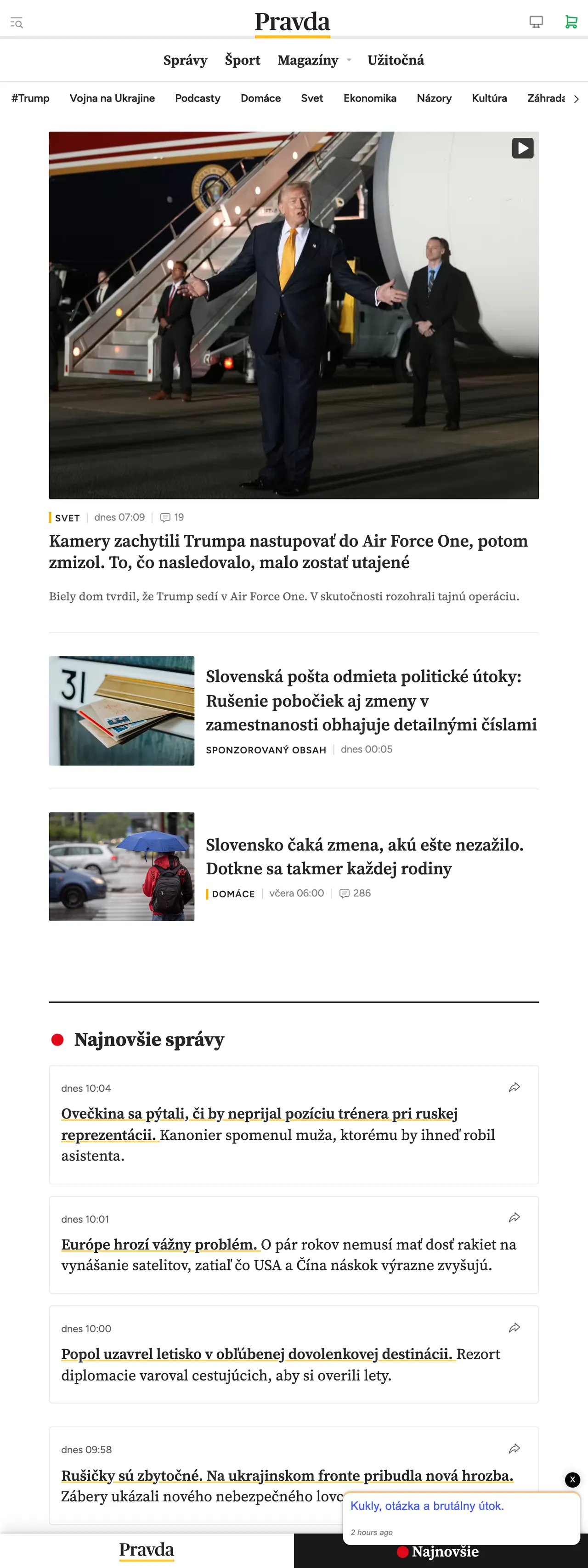 Screenshot of the Pravda front page