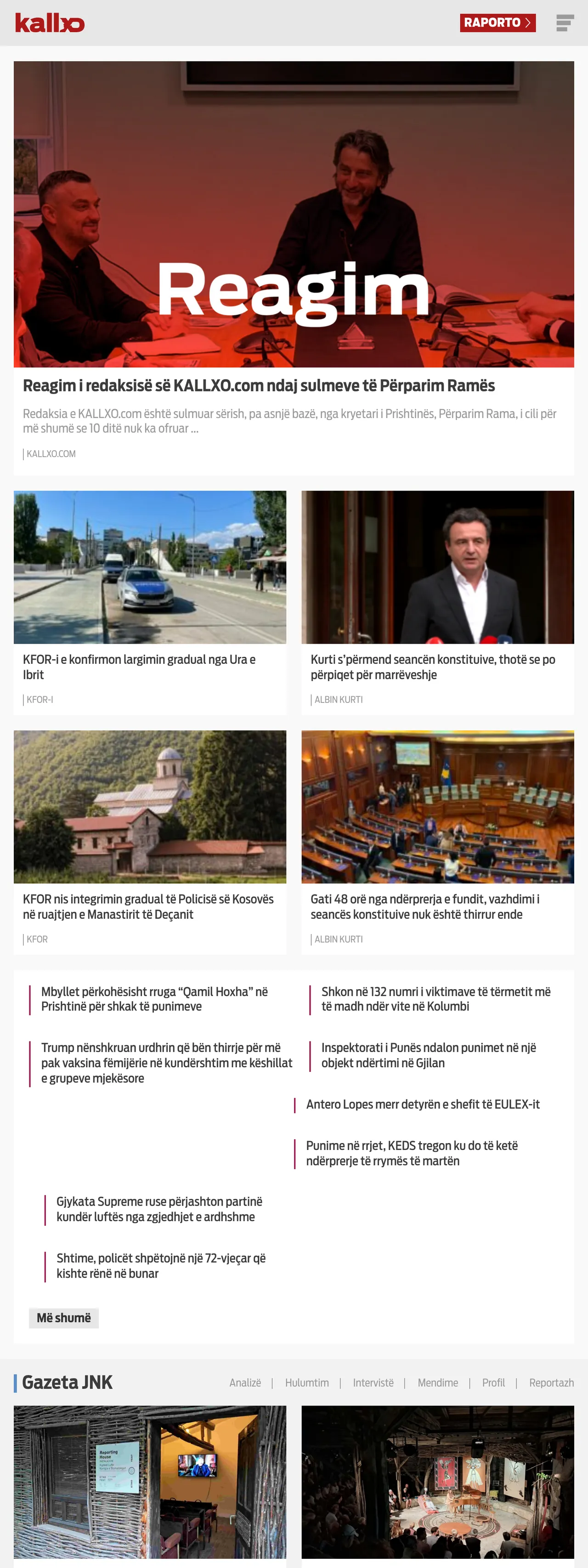 Screenshot of the Kallxo front page