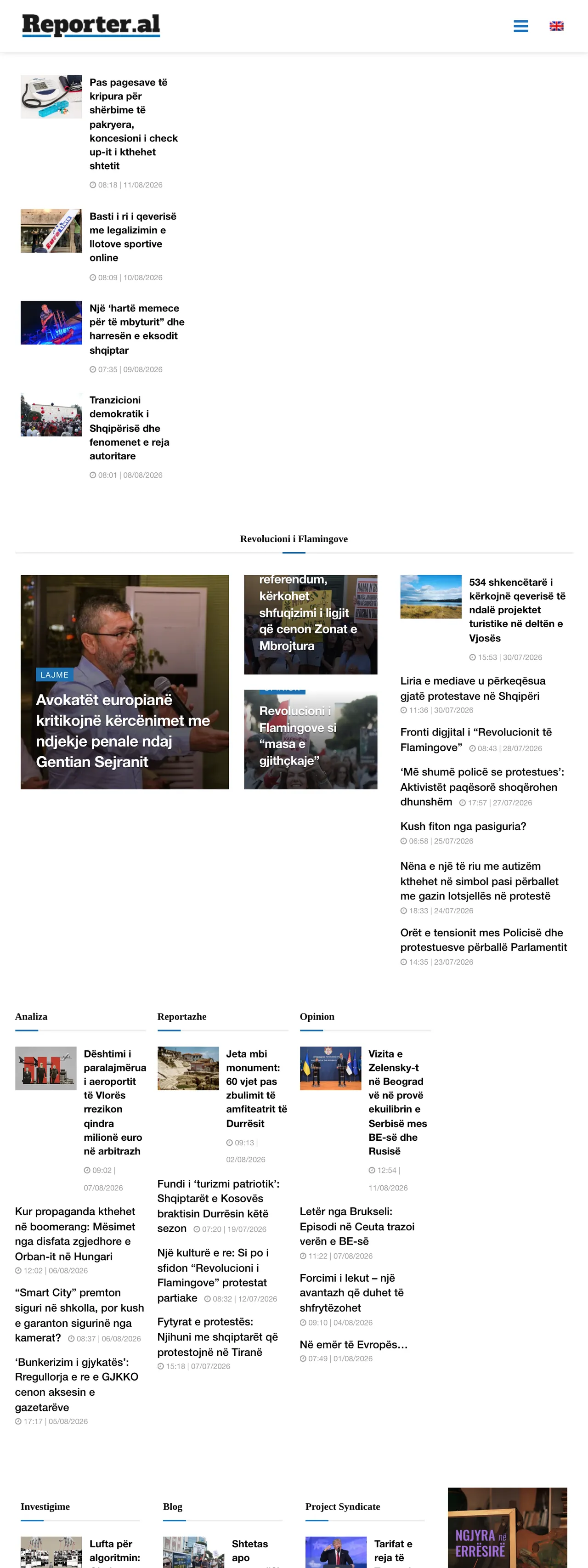 Screenshot of the Reporter.al front page