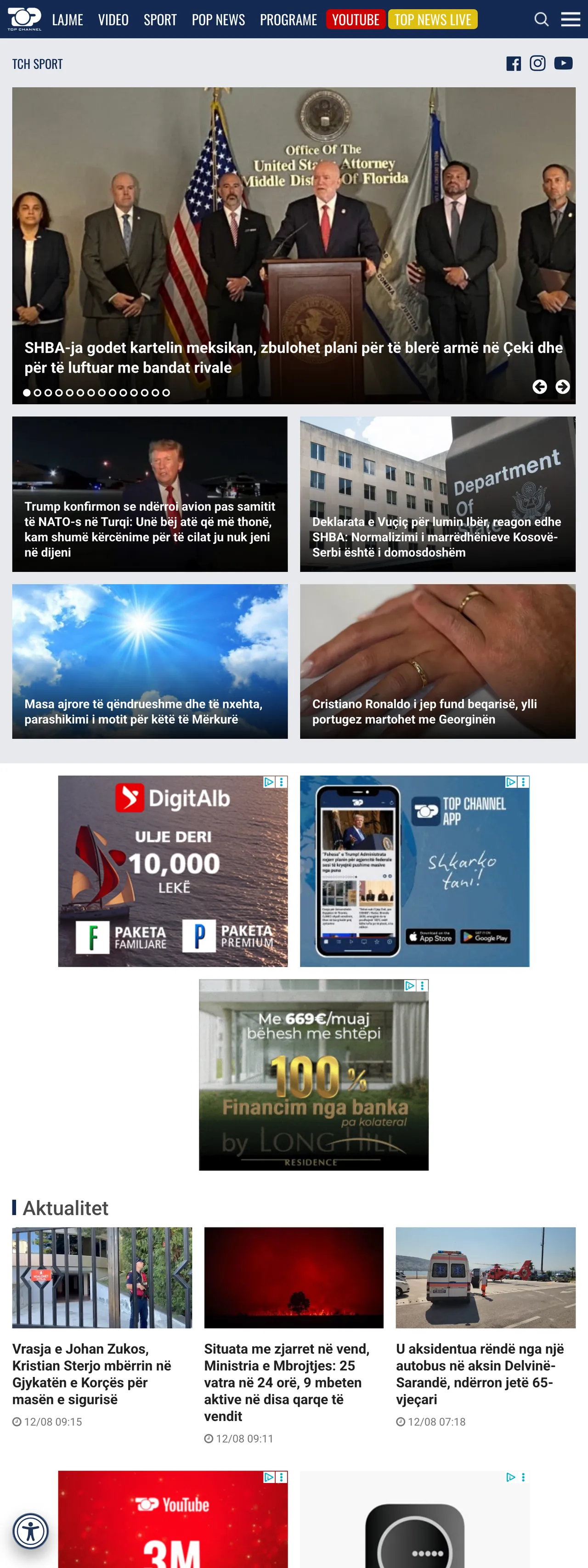 Screenshot of the Top Channel front page