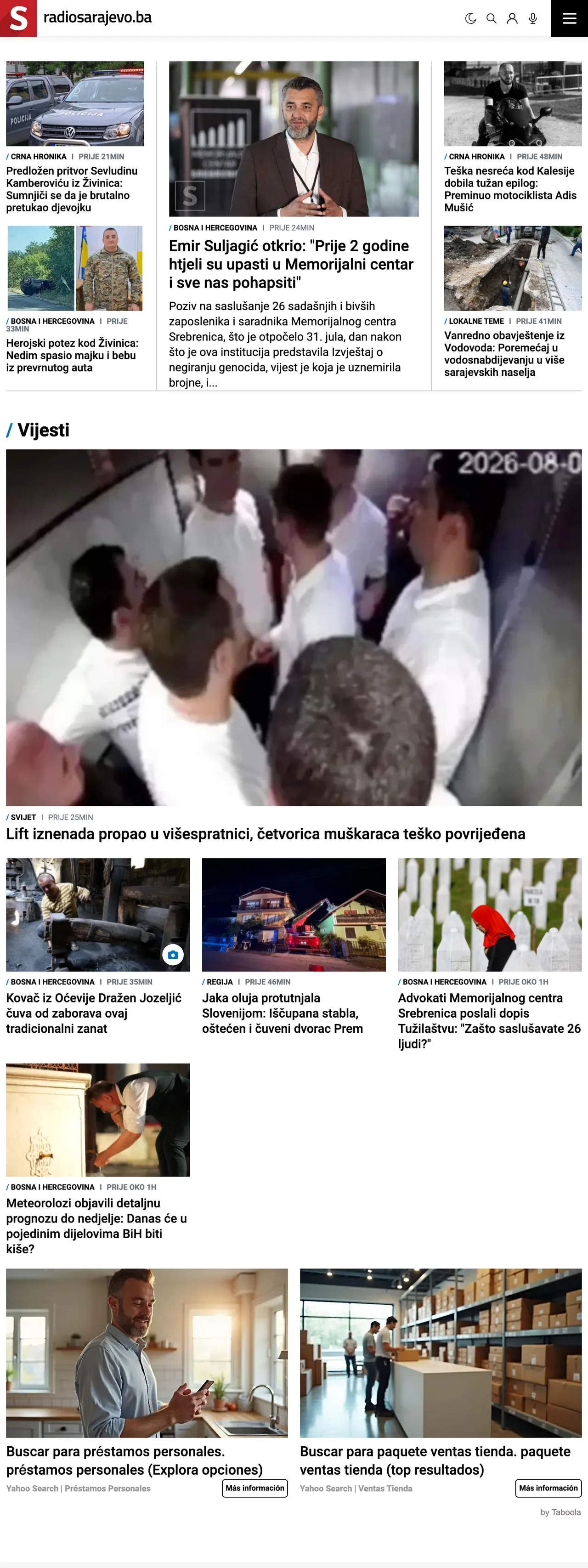 Screenshot of the Radio Sarajevo front page