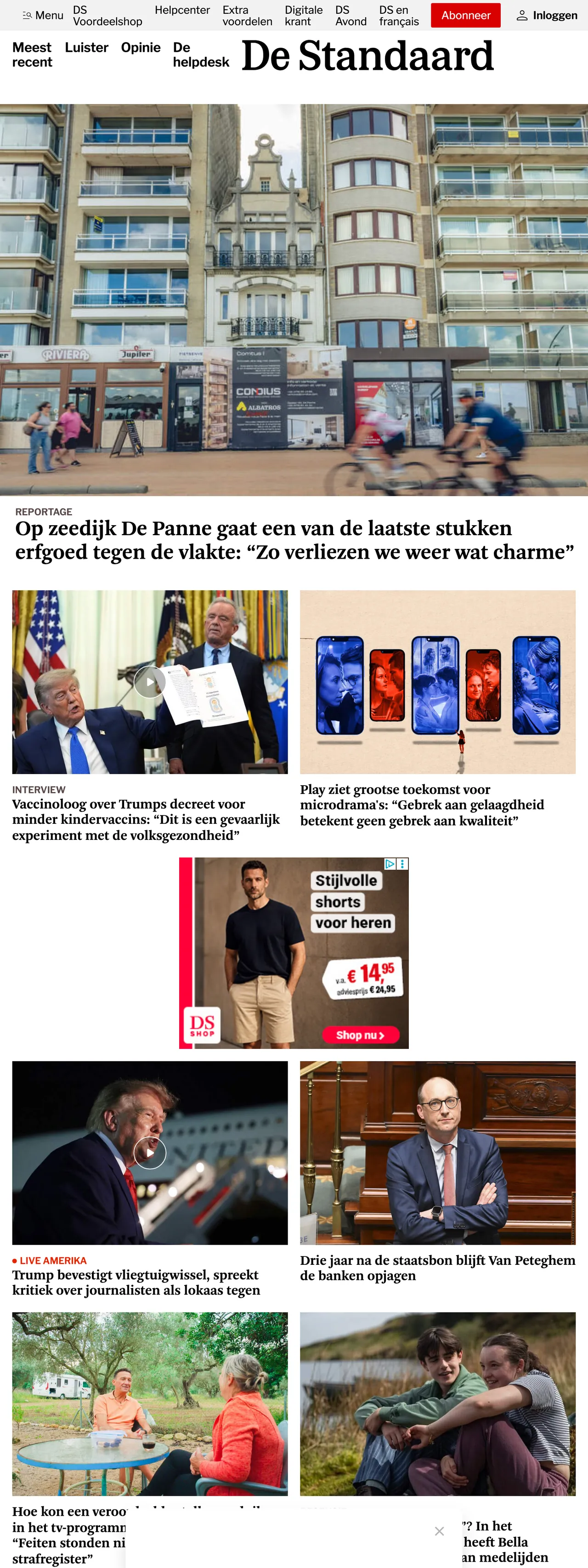Screenshot of the De Standaard front page