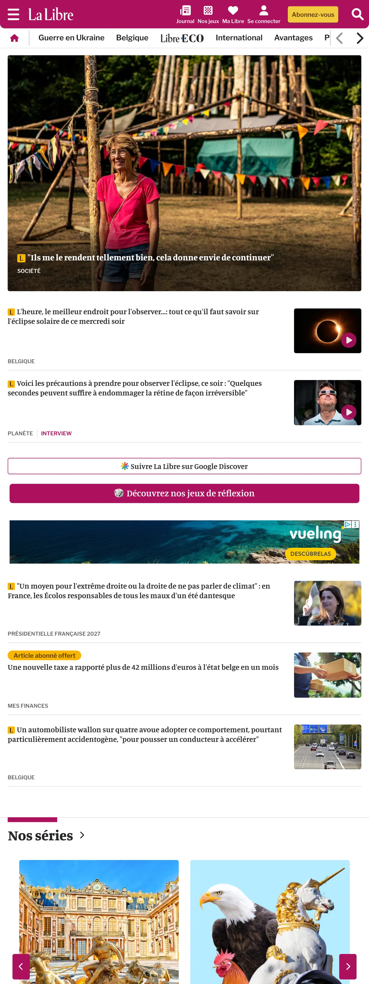 Screenshot of the La Libre front page