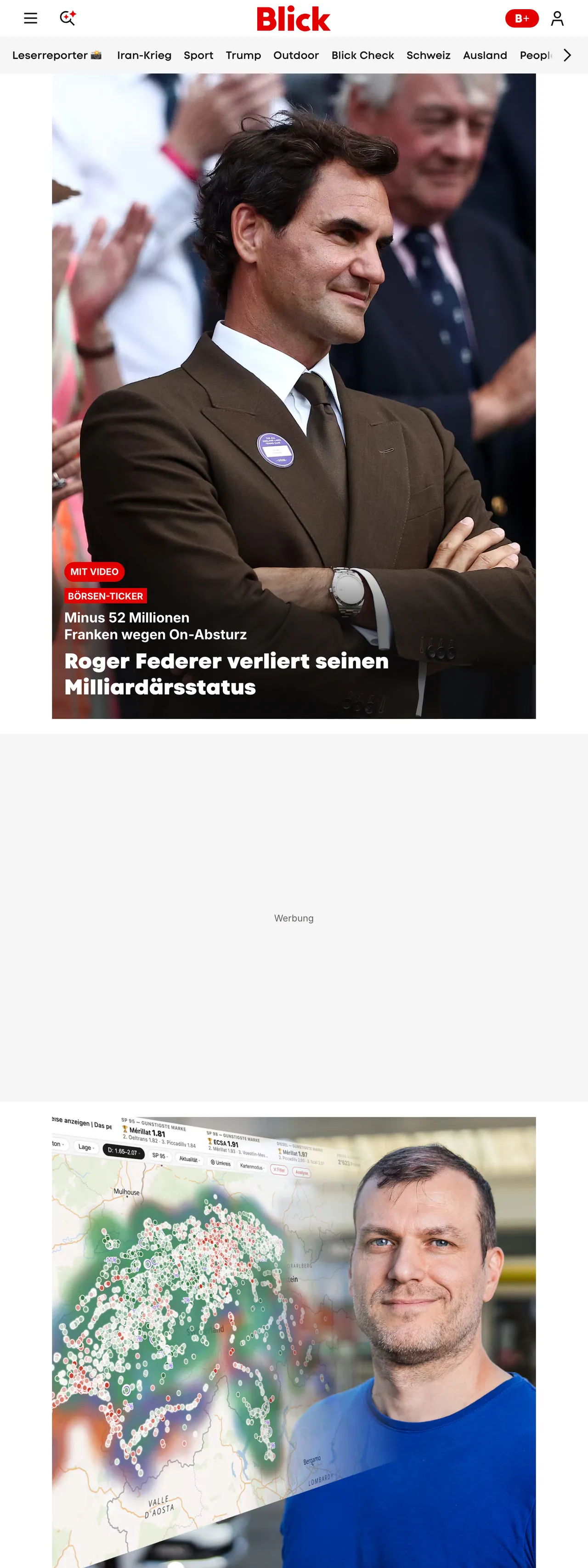 Screenshot of the Blick front page