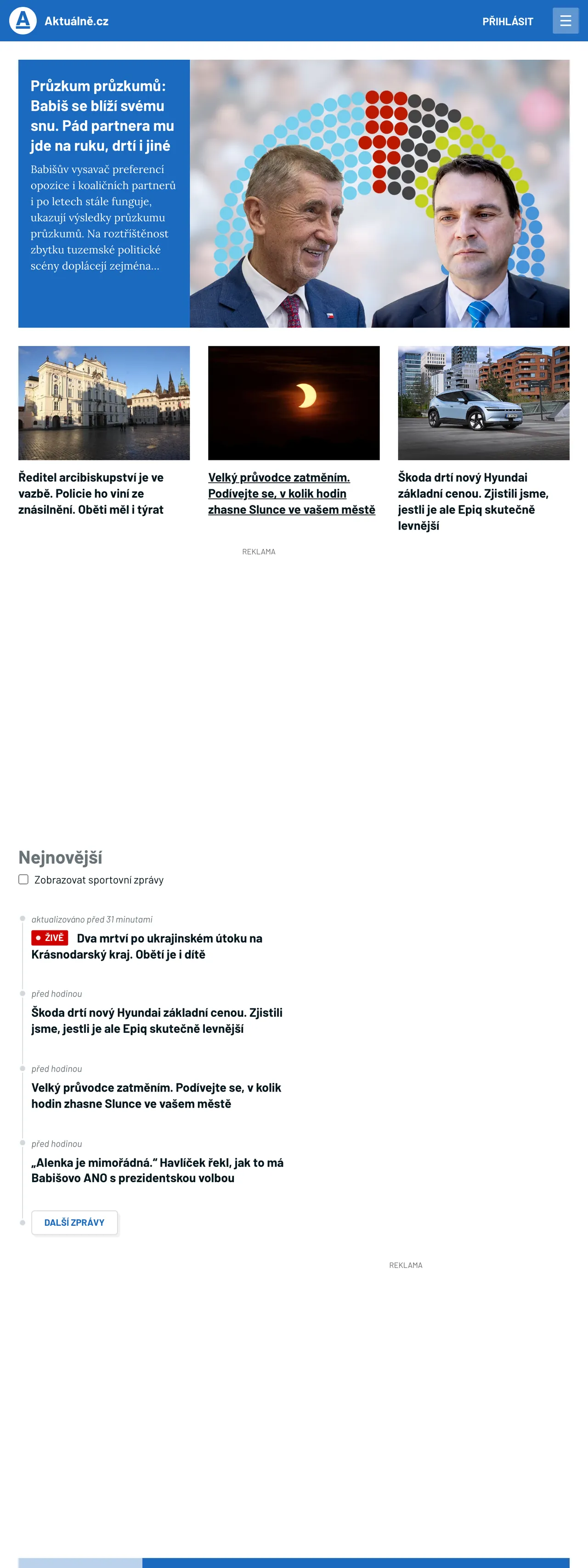 Screenshot of the Aktuálně.cz front page