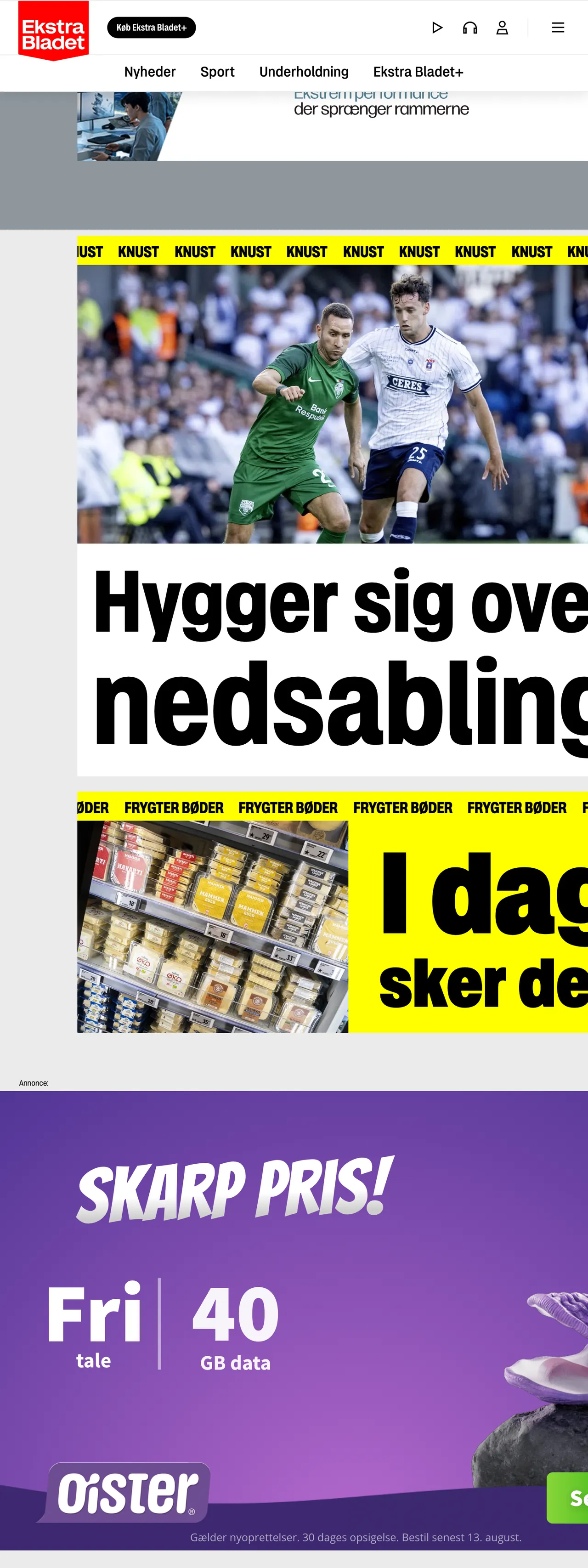 Screenshot of the Ekstra Bladet front page