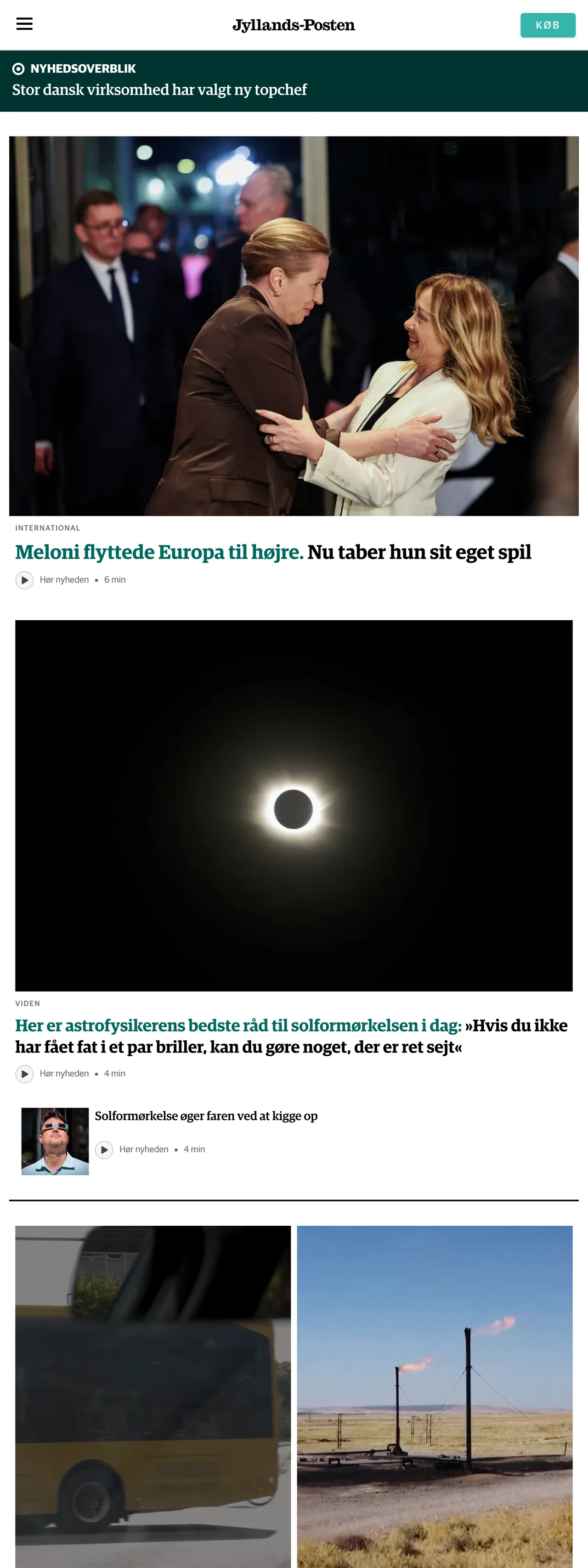 Screenshot of the Jyllands-Posten front page