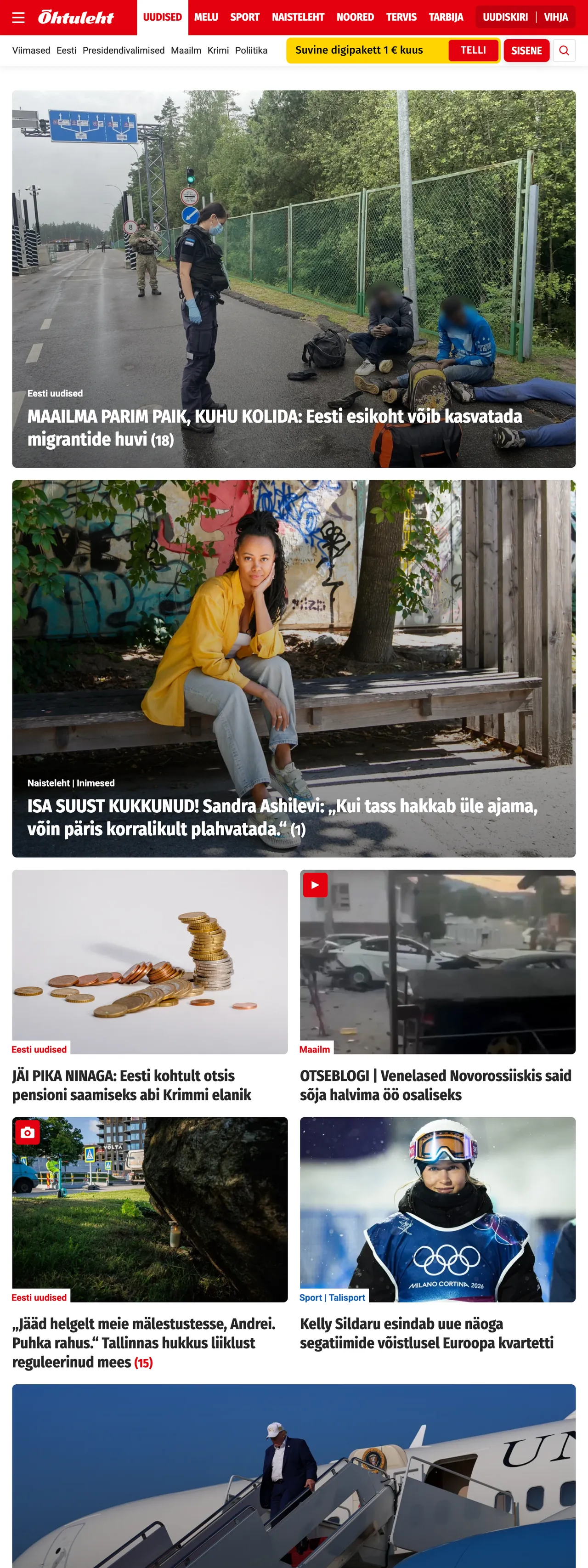 Screenshot of the Õhtuleht front page