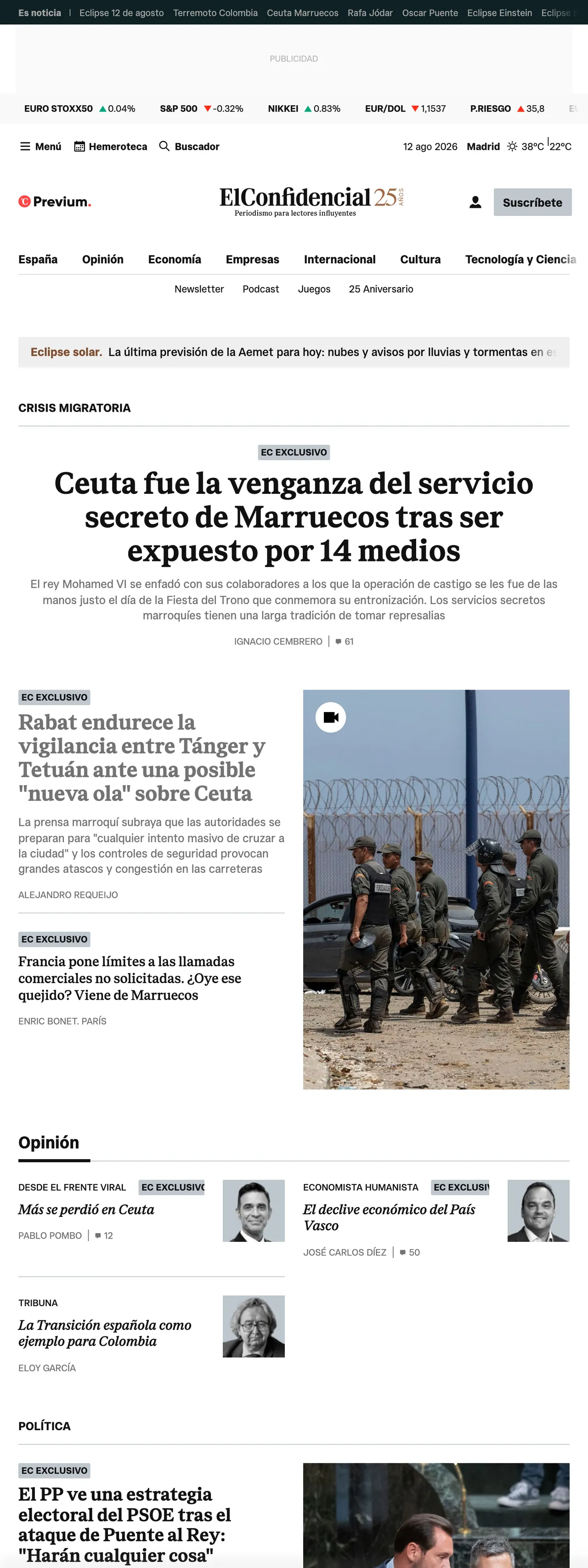 Screenshot of the El Confidencial front page