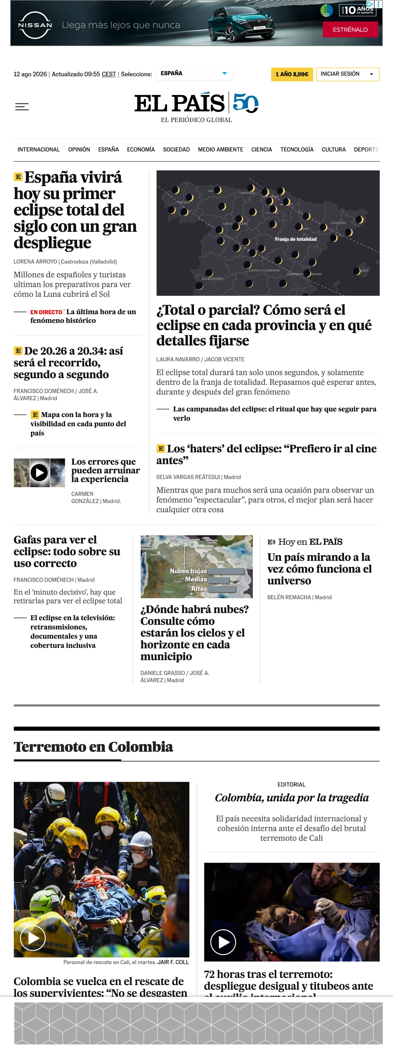 Screenshot of the EL PAÍS front page