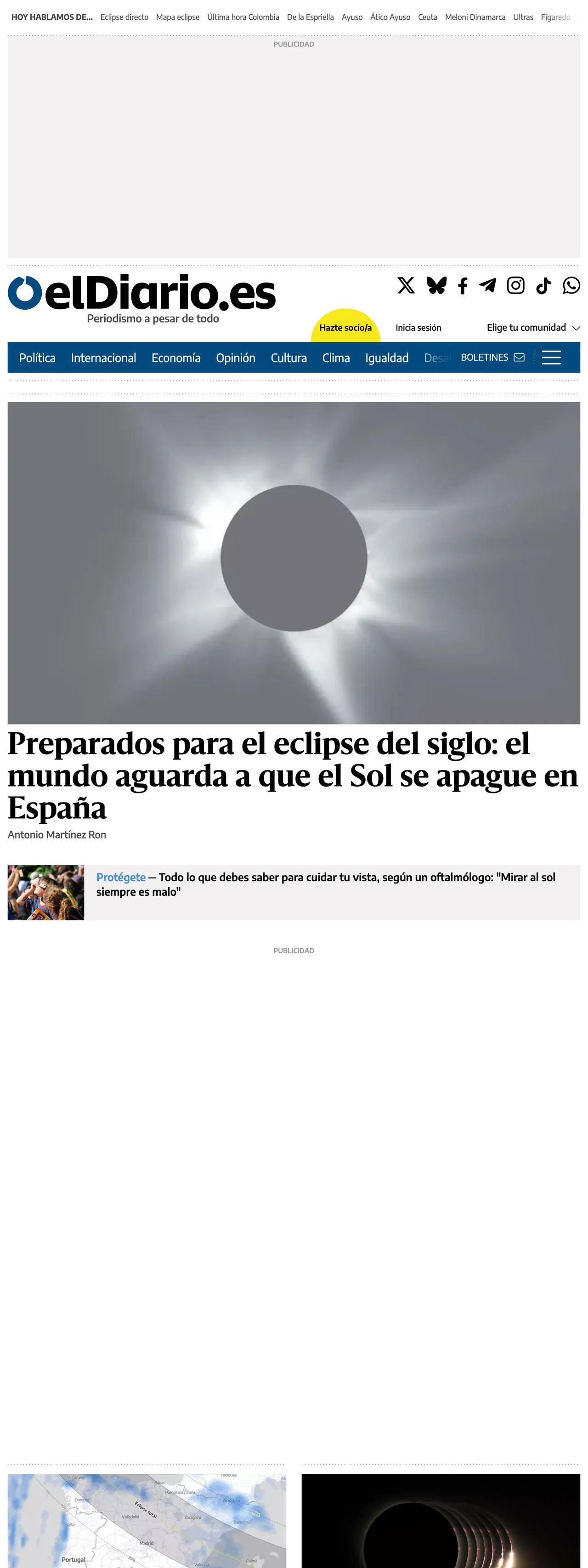 Screenshot of the elDiario.es front page