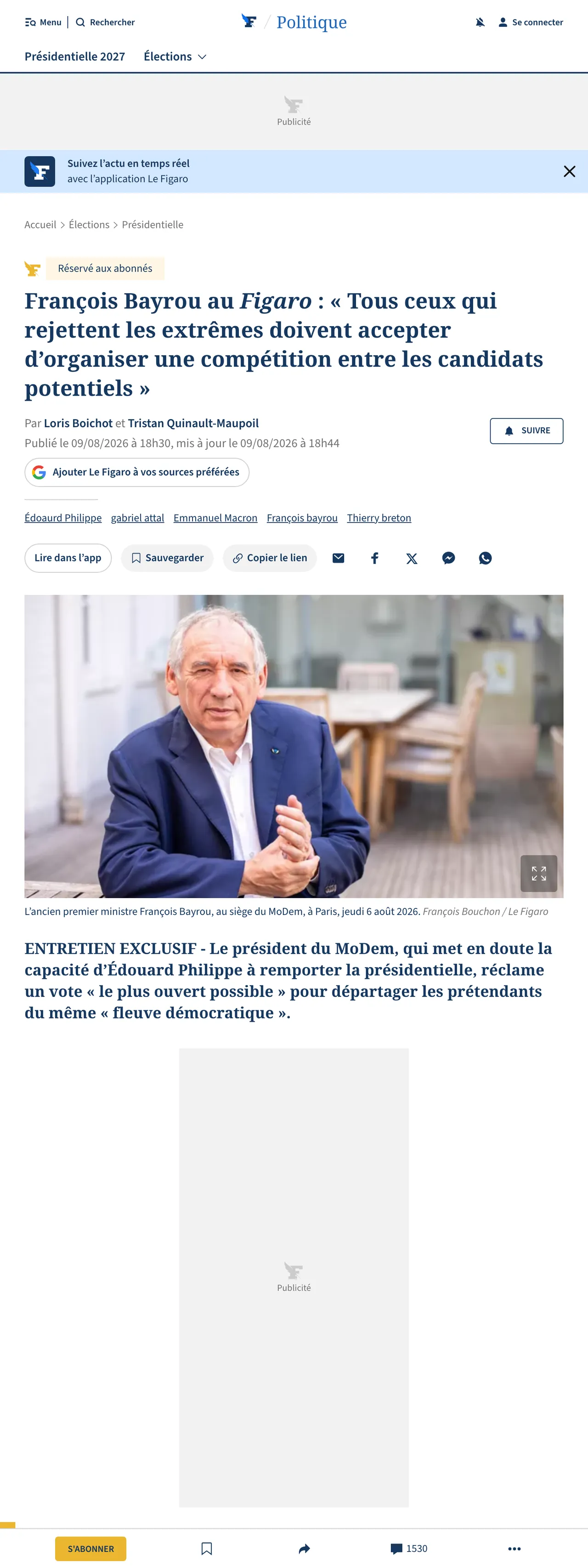 Screenshot of the Le Figaro front page