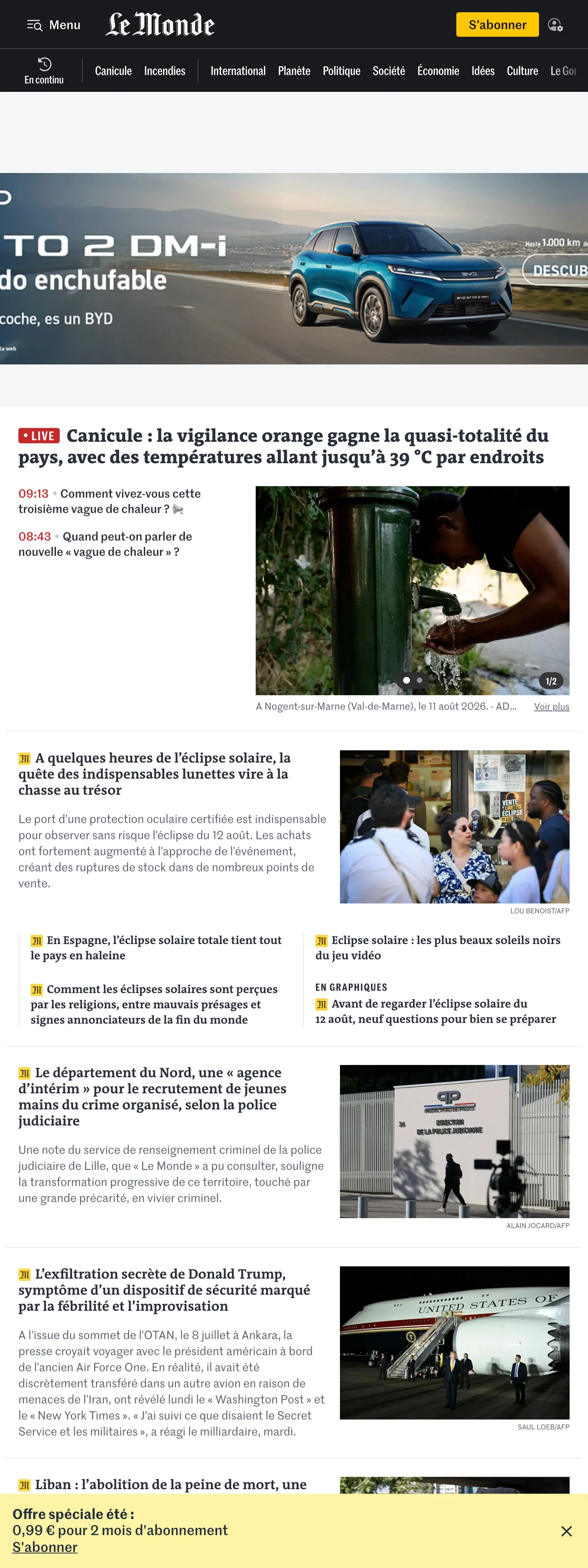 Screenshot of the Le Monde front page