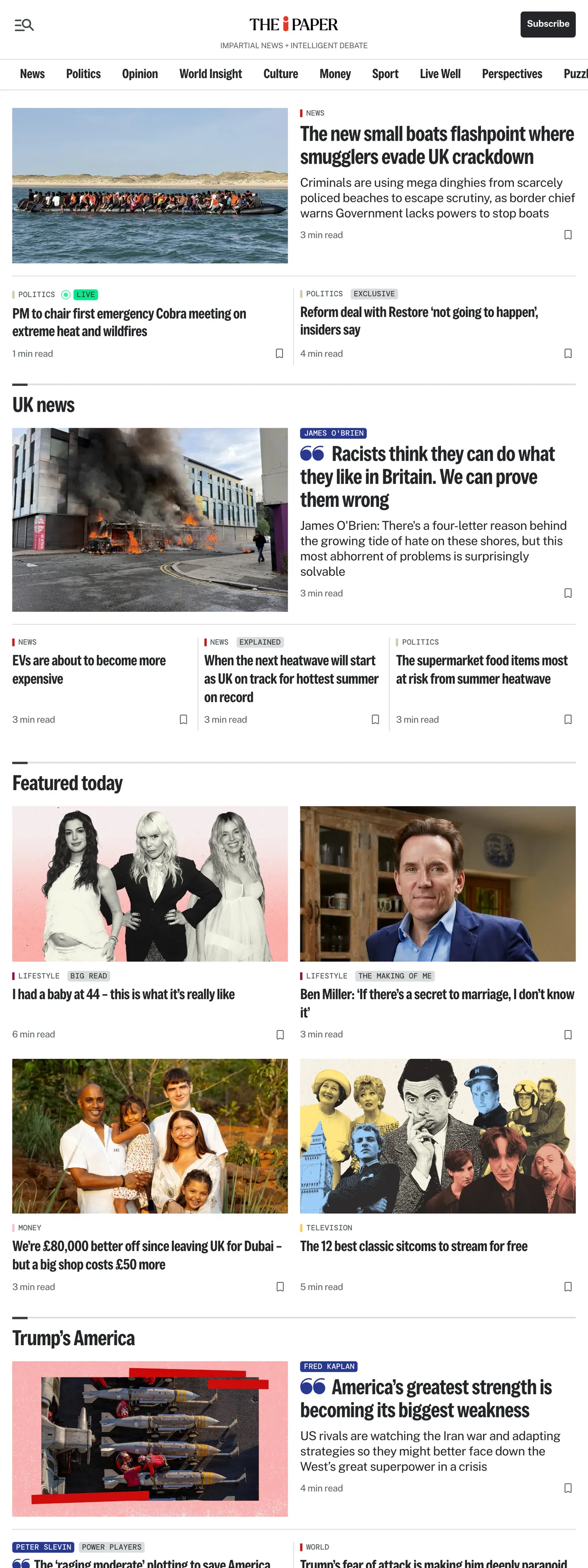Screenshot of the The i Paper front page