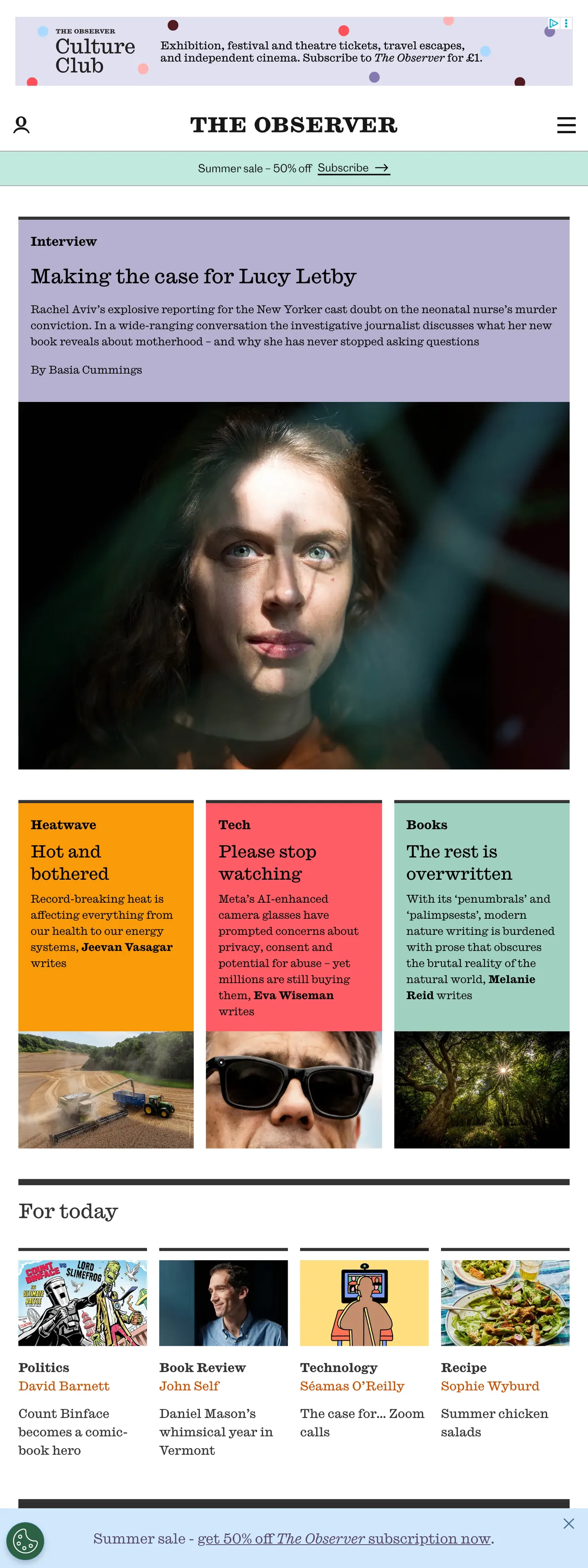 Screenshot of the The Observer front page