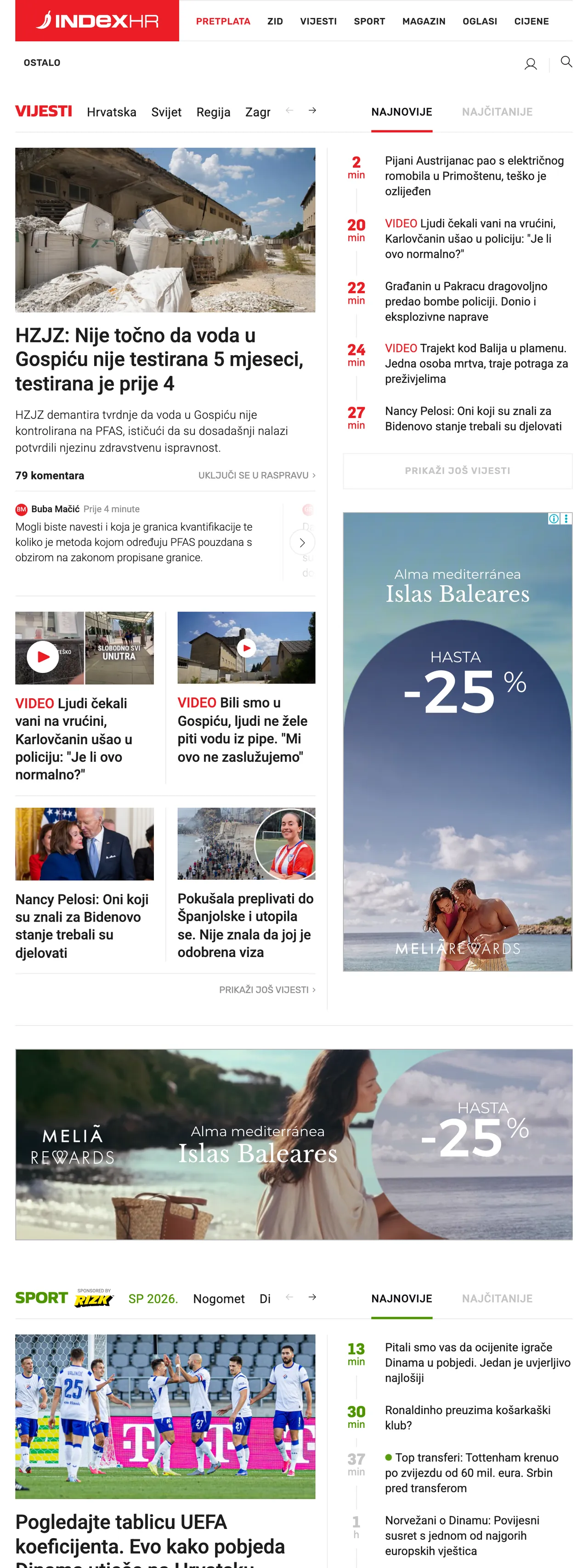 Screenshot of the Index.hr front page