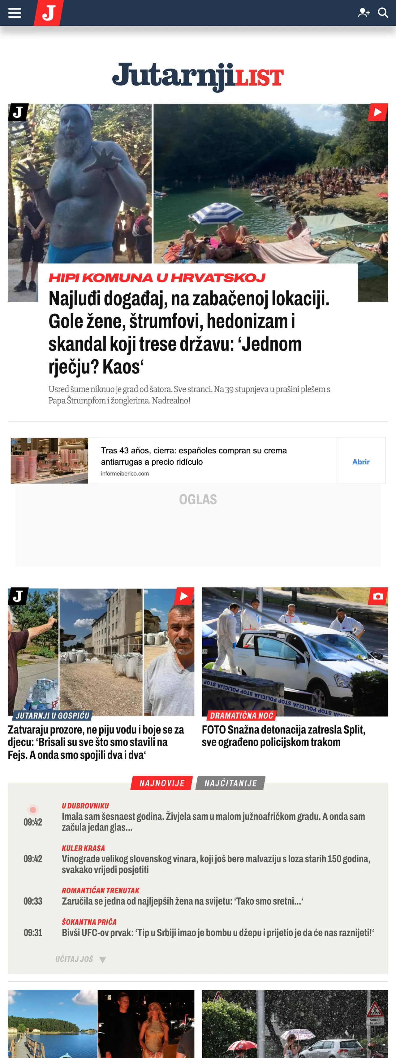 Screenshot of the Jutarnji list front page