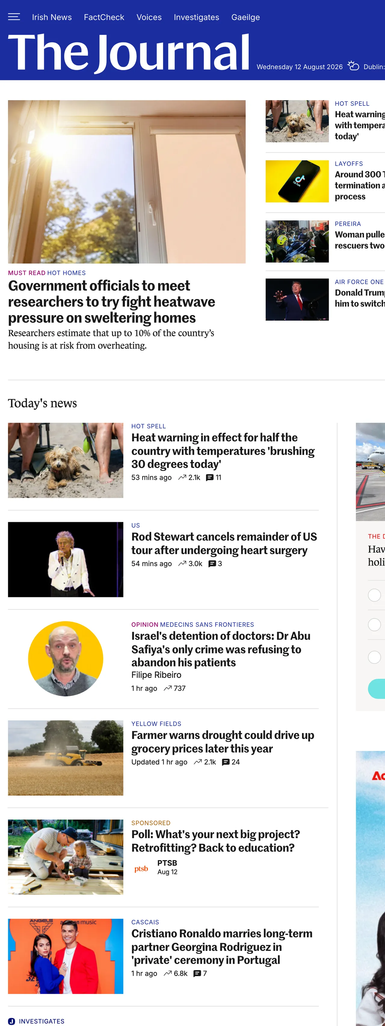 Screenshot of the TheJournal.ie front page