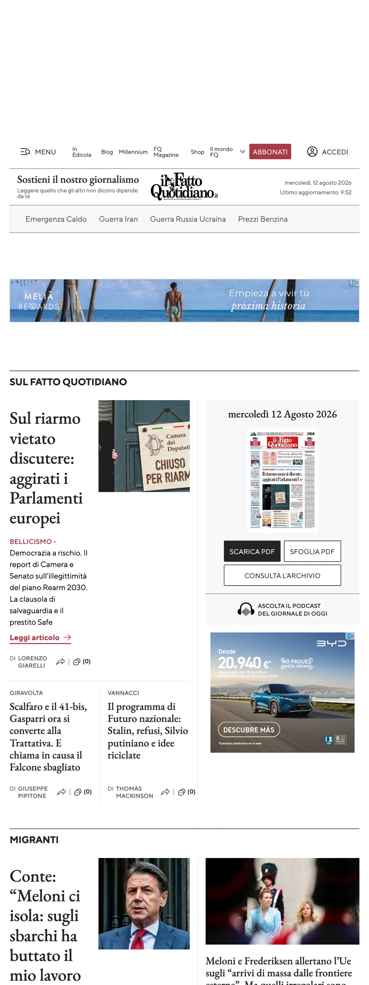 Screenshot of the Il Fatto Quotidiano front page