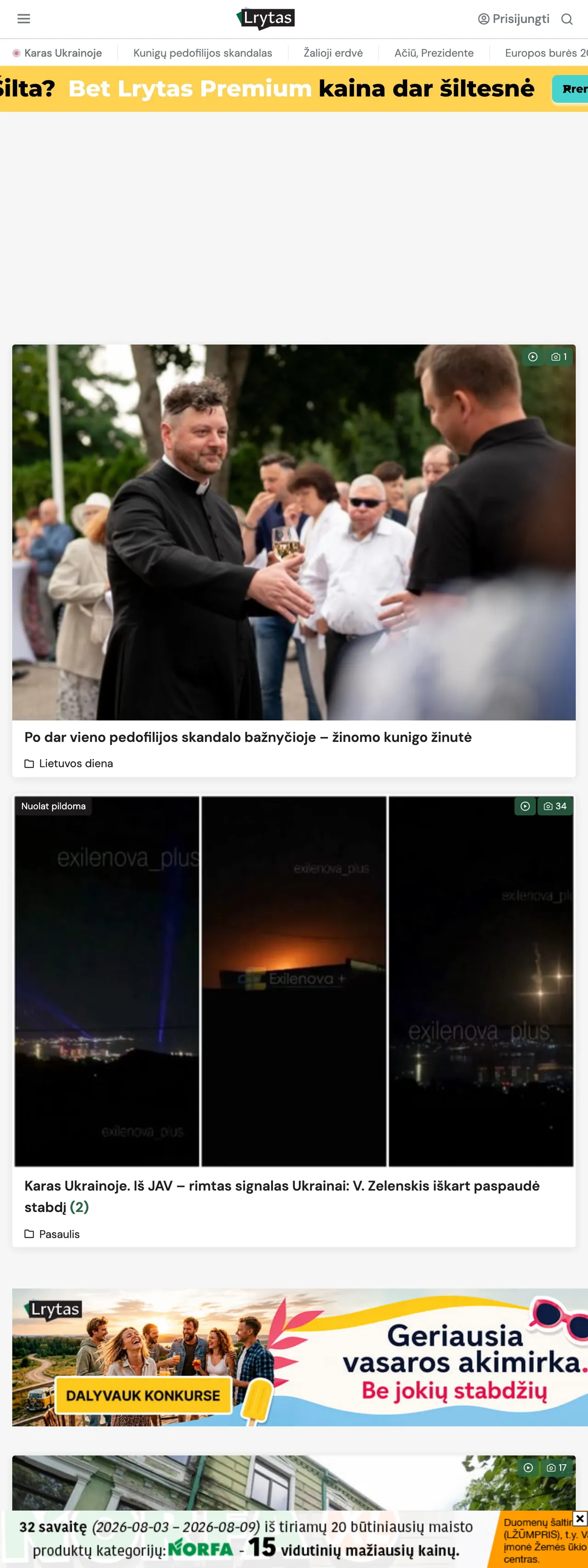 Screenshot of the Lrytas front page