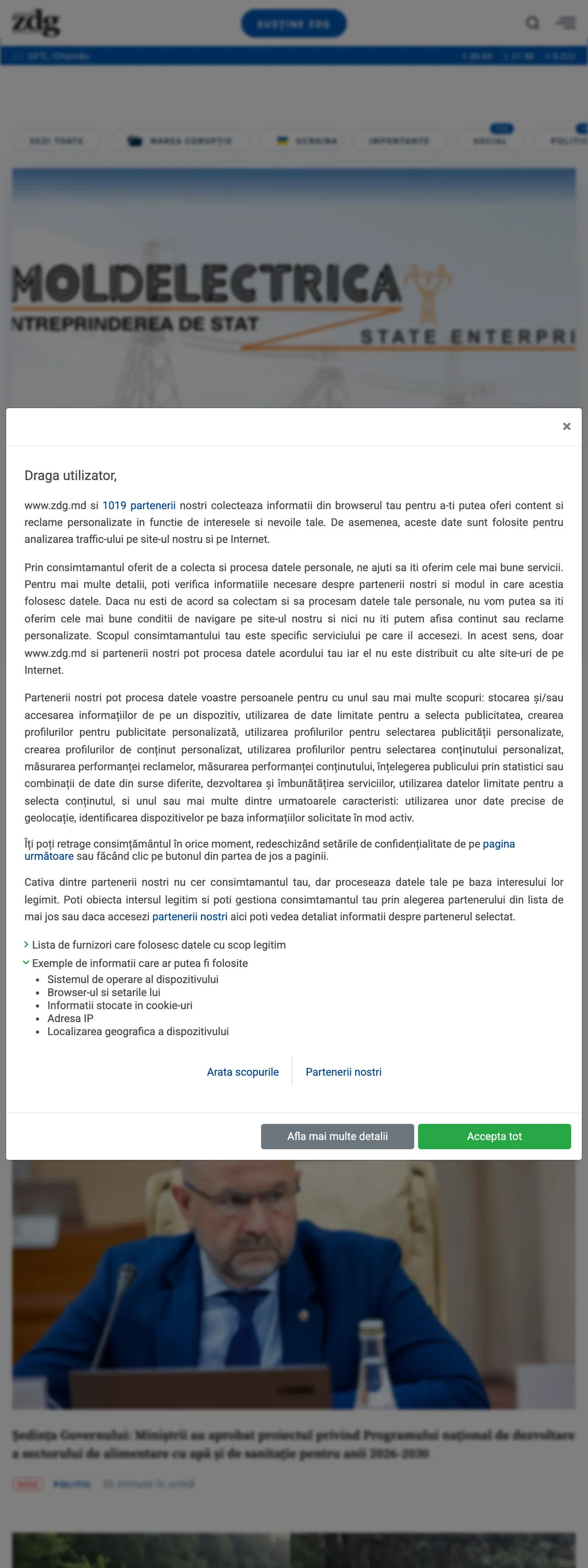 Screenshot of the Ziarul de Gardă front page
