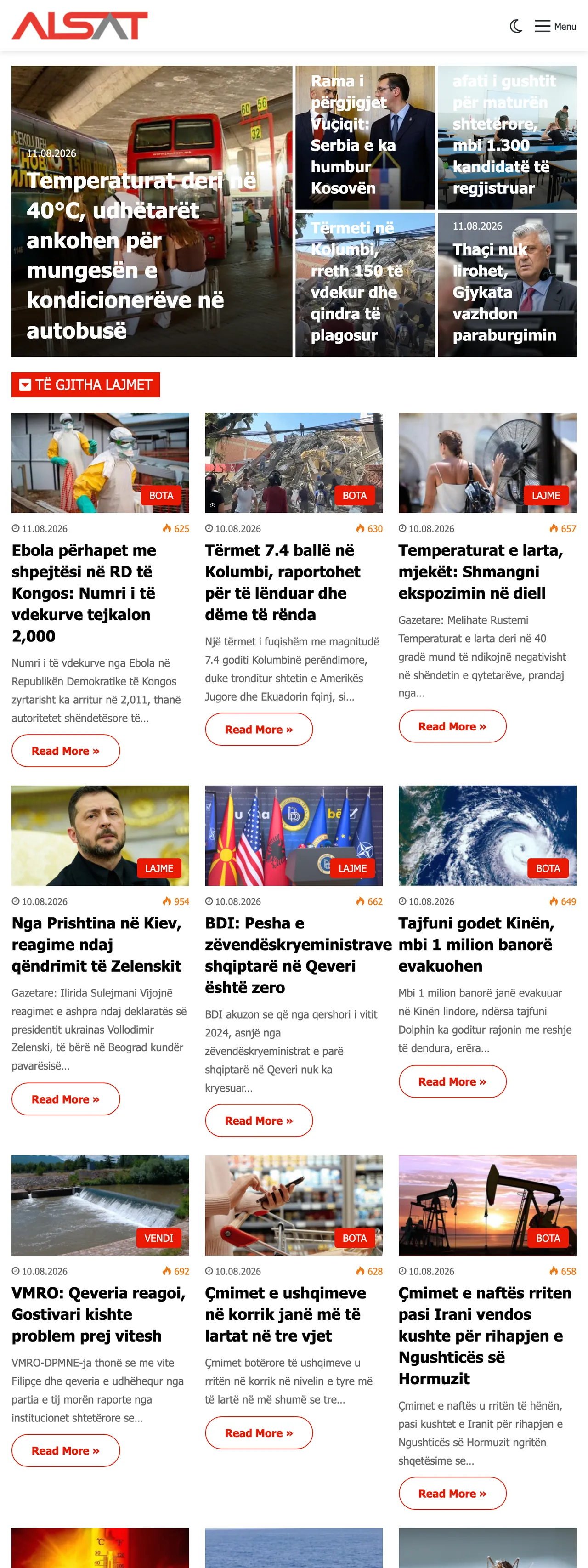 Screenshot of the ALSAT front page