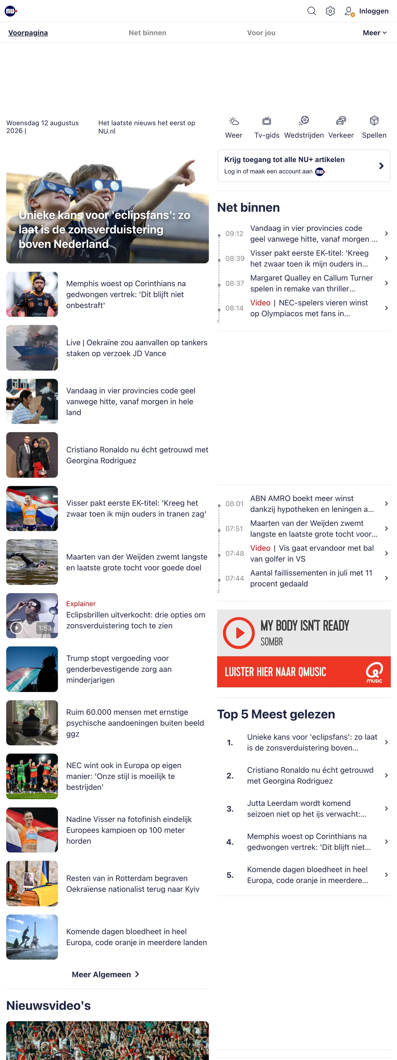 Screenshot of the NU.nl front page