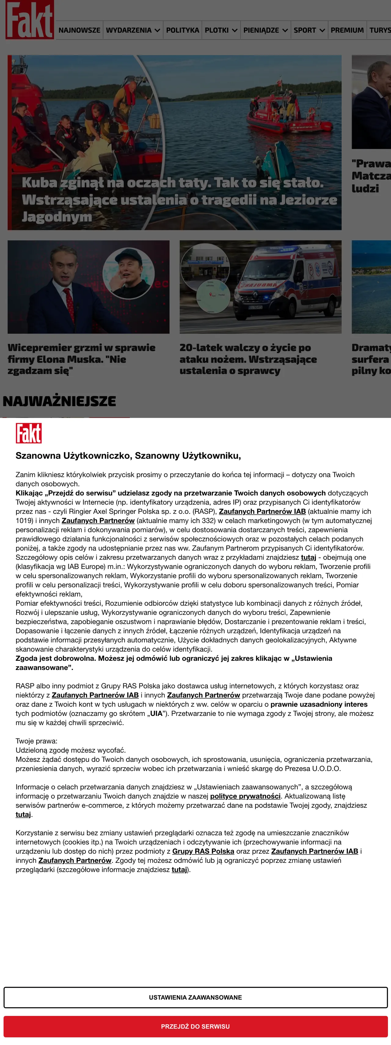 Screenshot of the Fakt front page