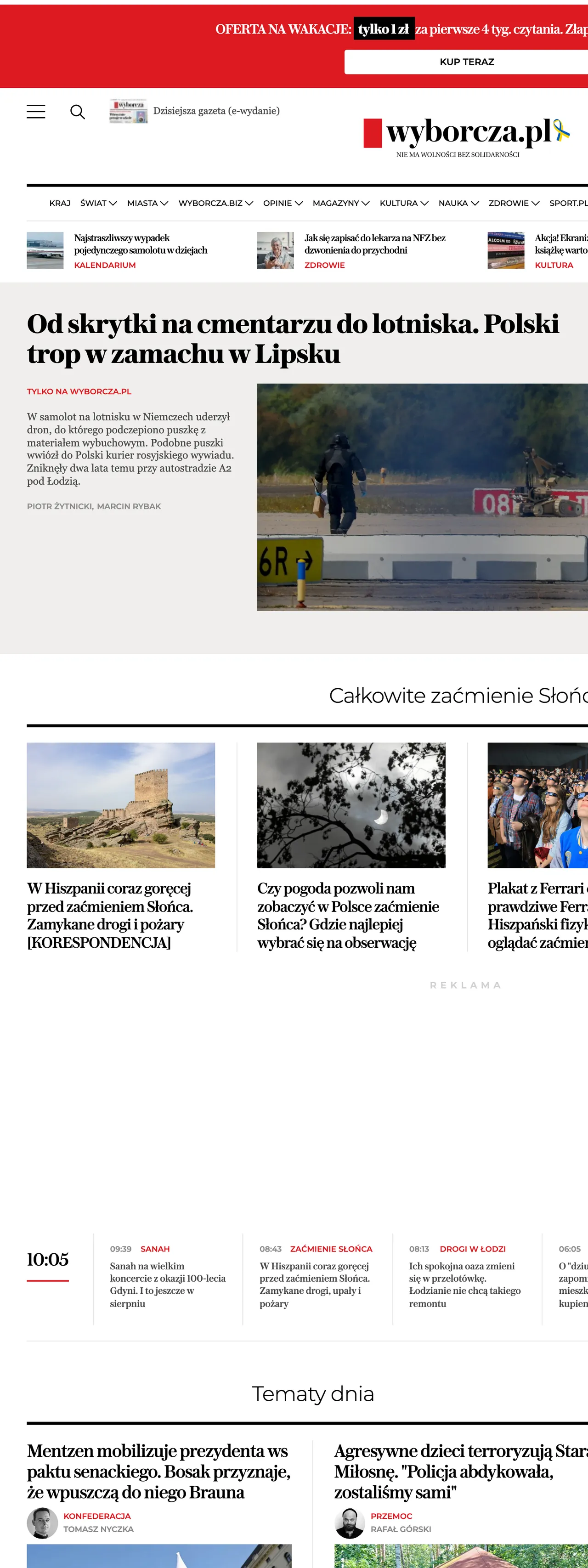 Screenshot of the Wyborcza front page